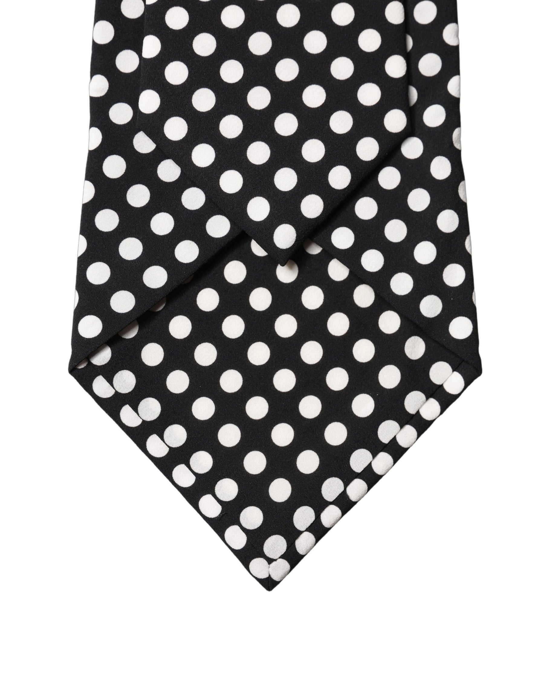 Dolce & Gabbana Black White Polka Dot Silk Adjustable Women Necktie Tie | Regal Royce