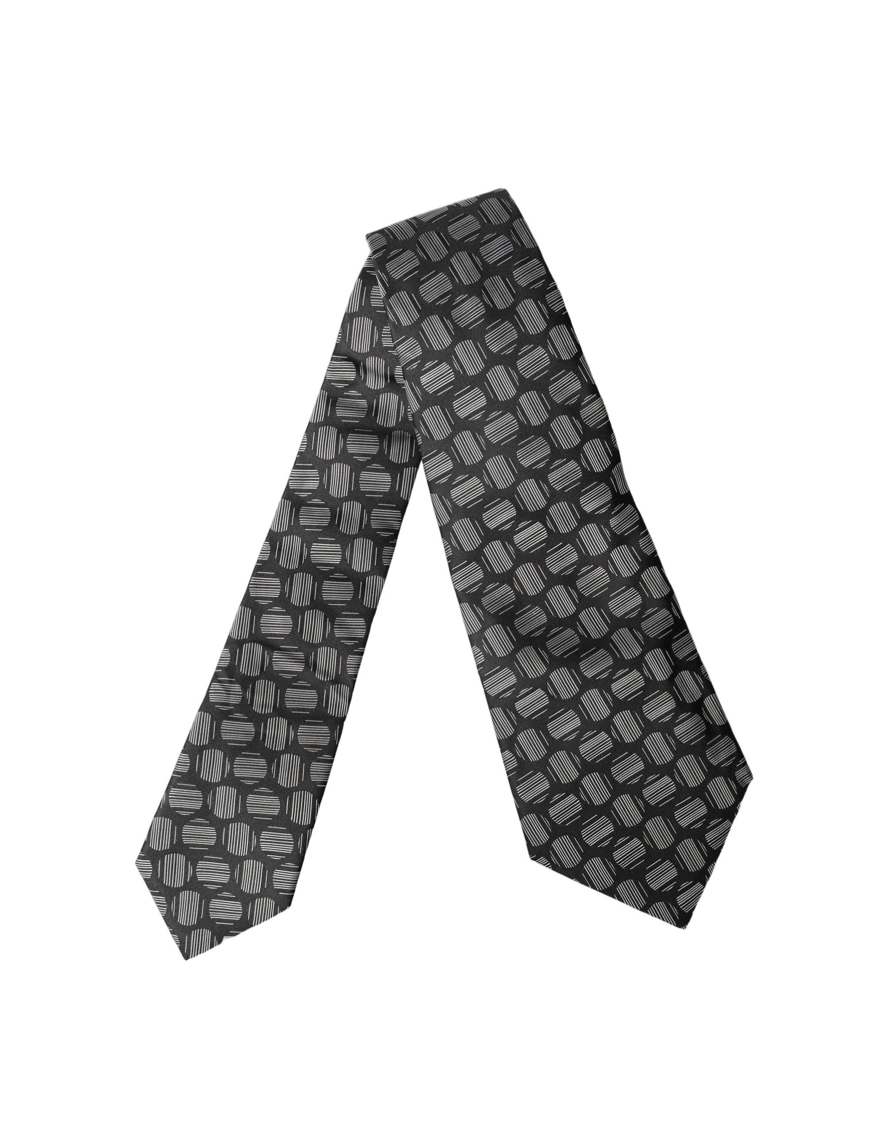 Dolce & Gabbana Black White Geometric Silk Adjustable Women Necktie Tie | Regal Royce