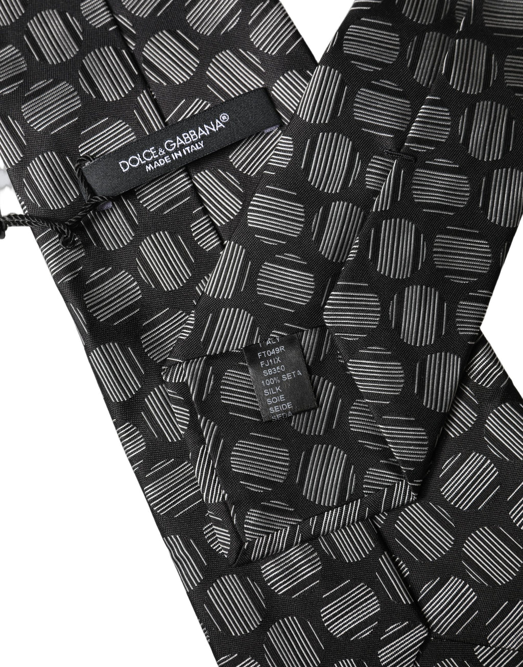 Dolce & Gabbana Black White Geometric Silk Adjustable Women Necktie Tie