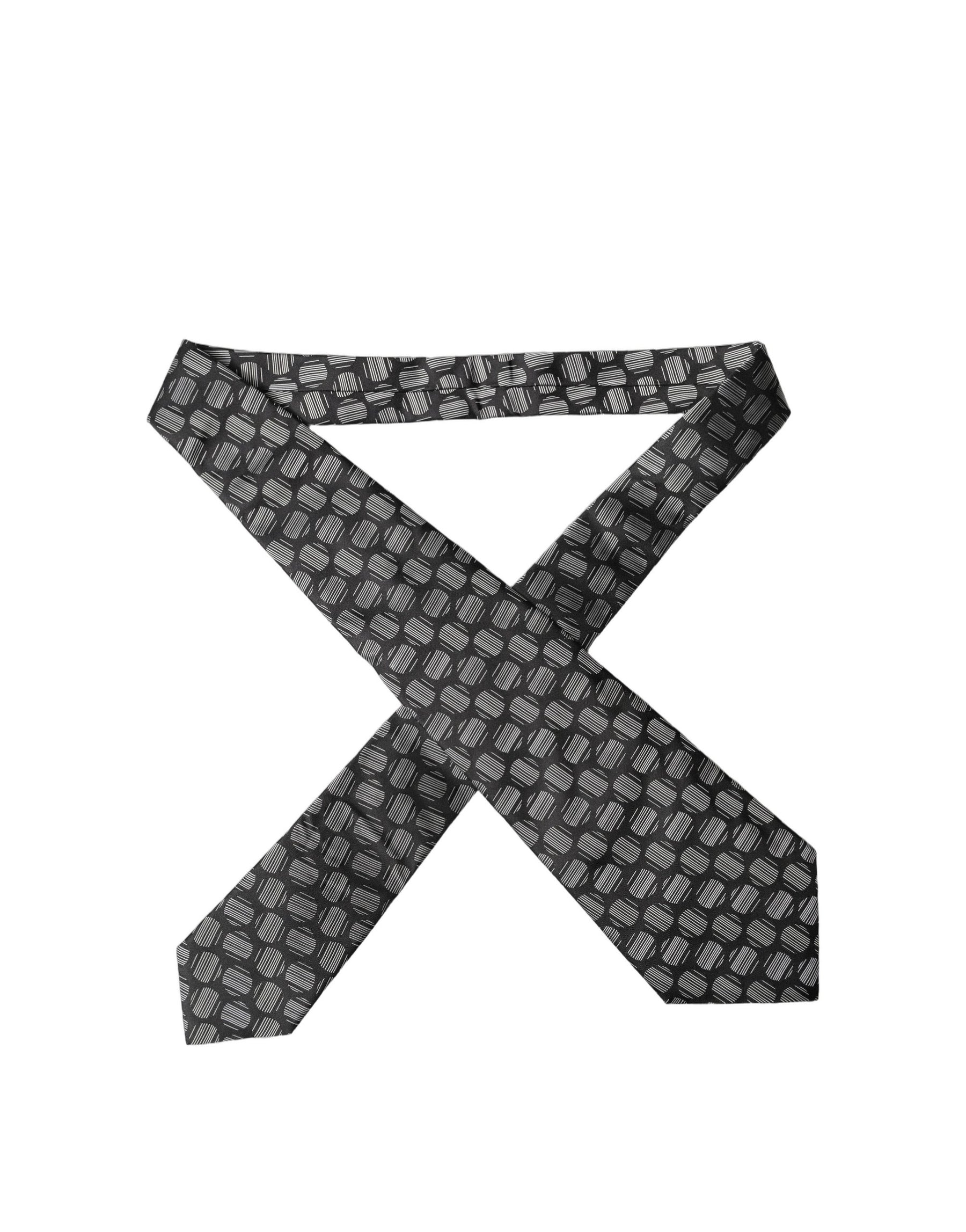 Dolce & Gabbana Black White Geometric Silk Adjustable Women Necktie Tie | Regal Royce