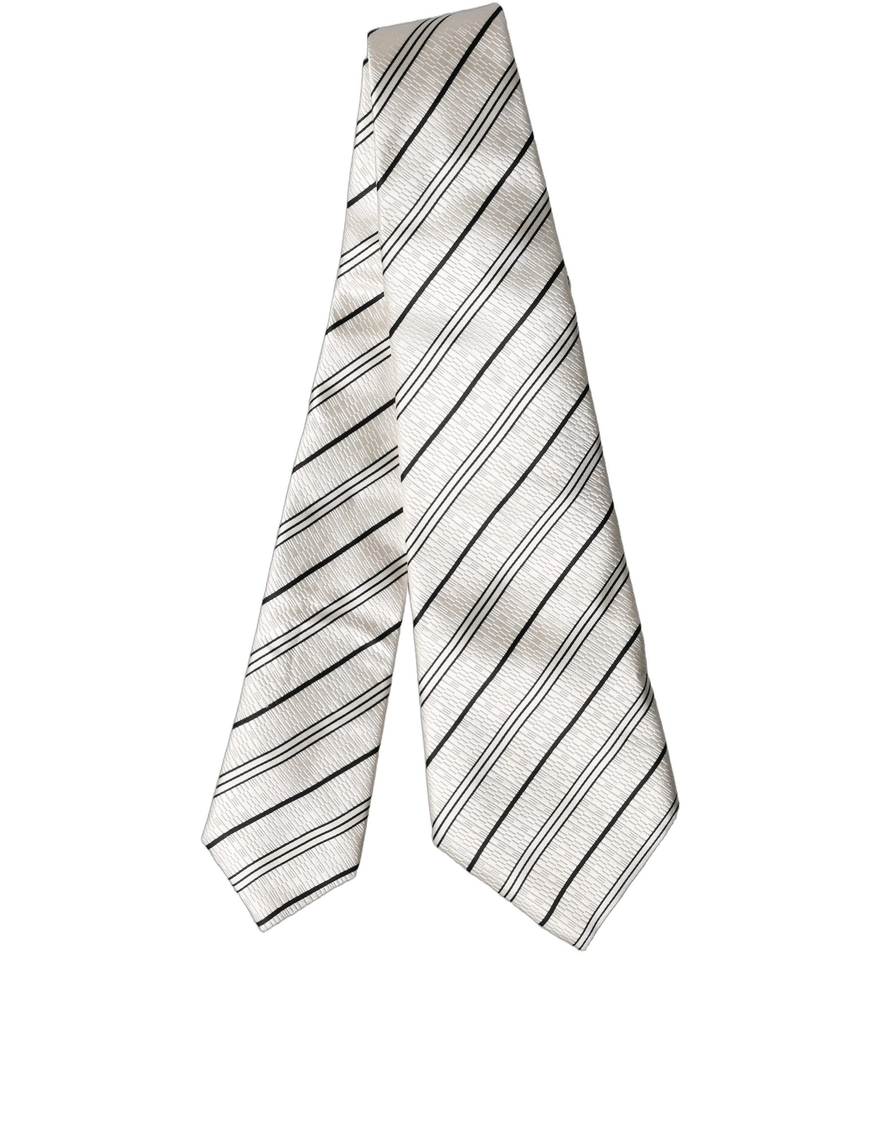 Dolce & Gabbana White Black Stripes Silk Adjustable Women Necktie Tie | Regal Royce