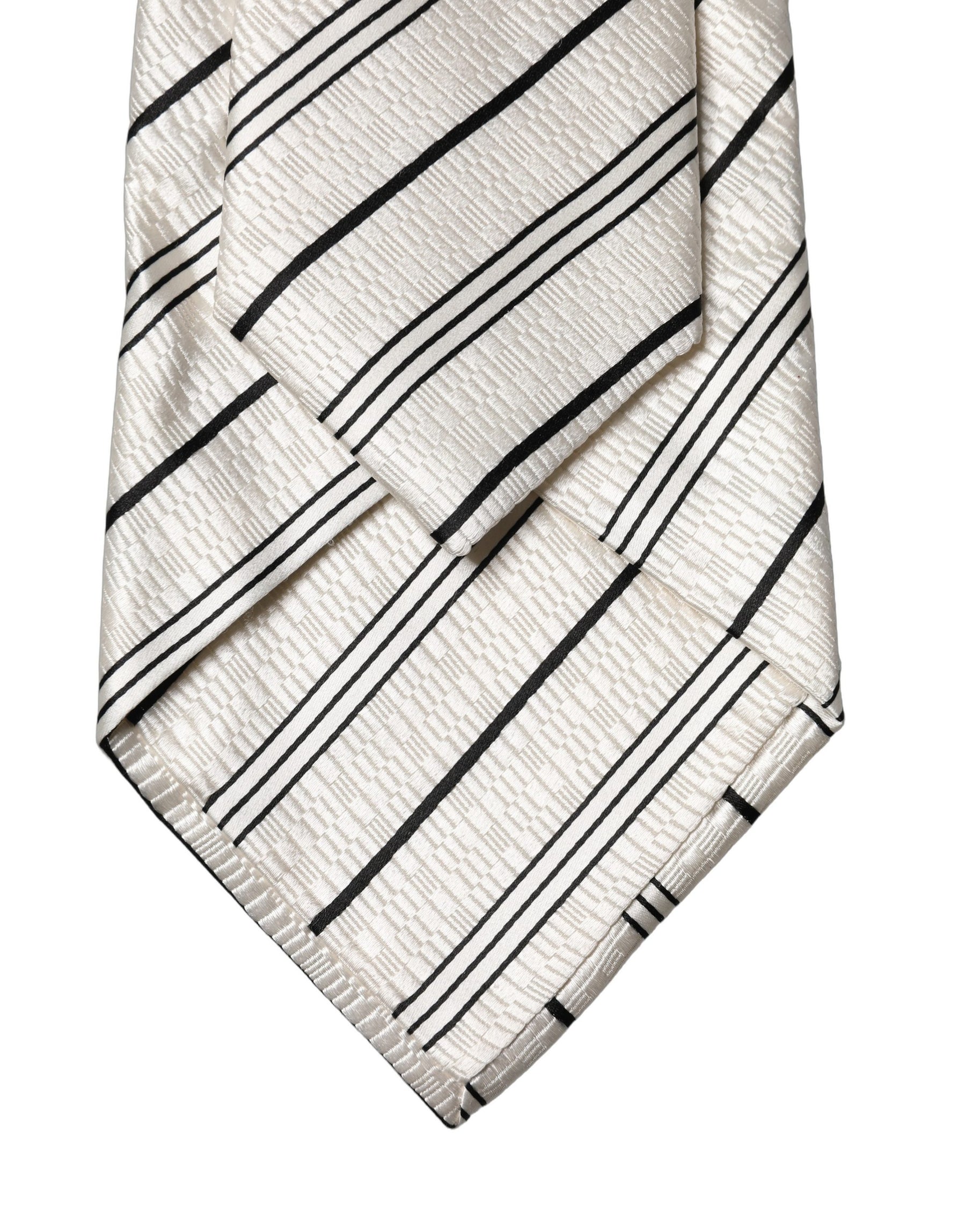 Dolce & Gabbana White Black Stripes Silk Adjustable Women Necktie Tie | Regal Royce