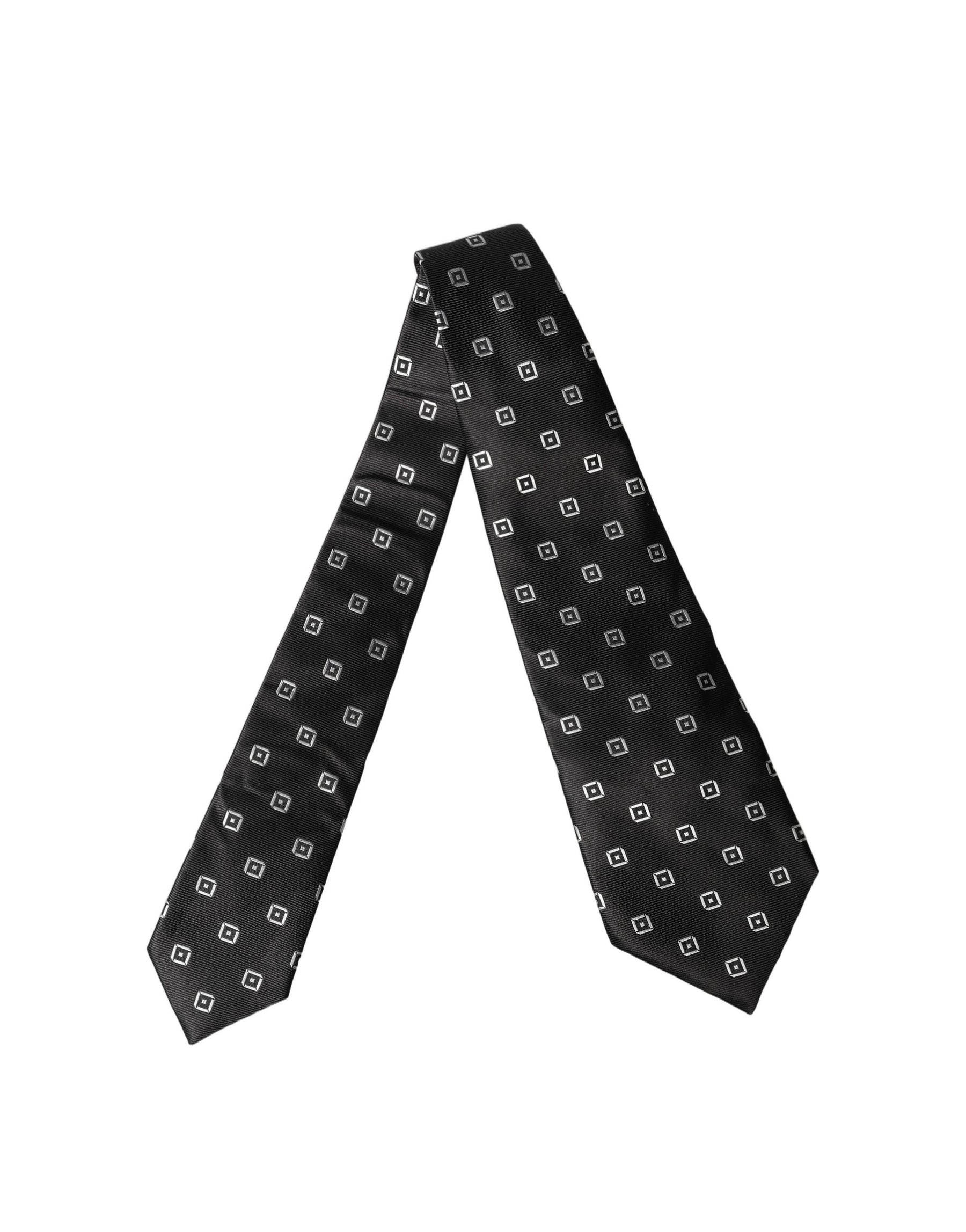 Dolce & Gabbana Black White Geometric Silk Adjustable Women Necktie Tie | Regal Royce