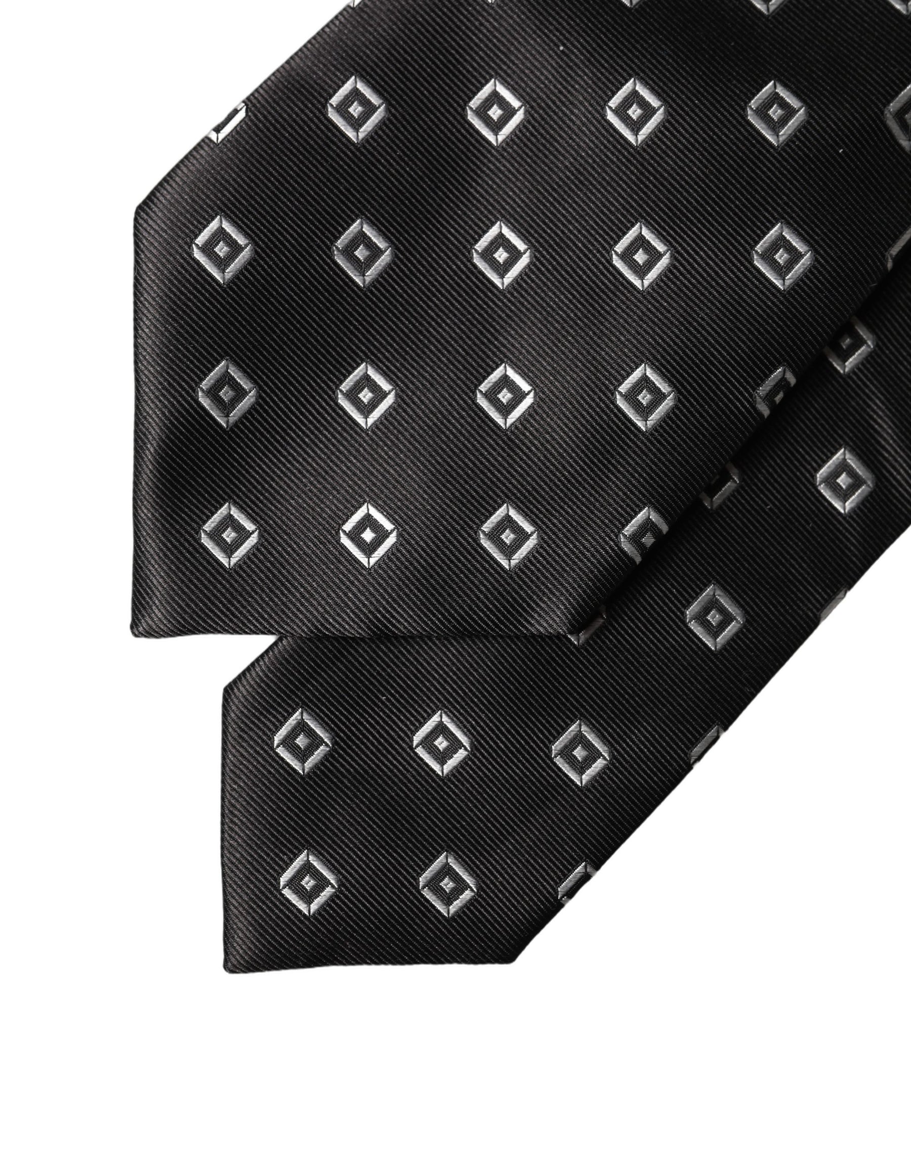 Dolce & Gabbana Black White Geometric Silk Adjustable Women Necktie Tie | Regal Royce