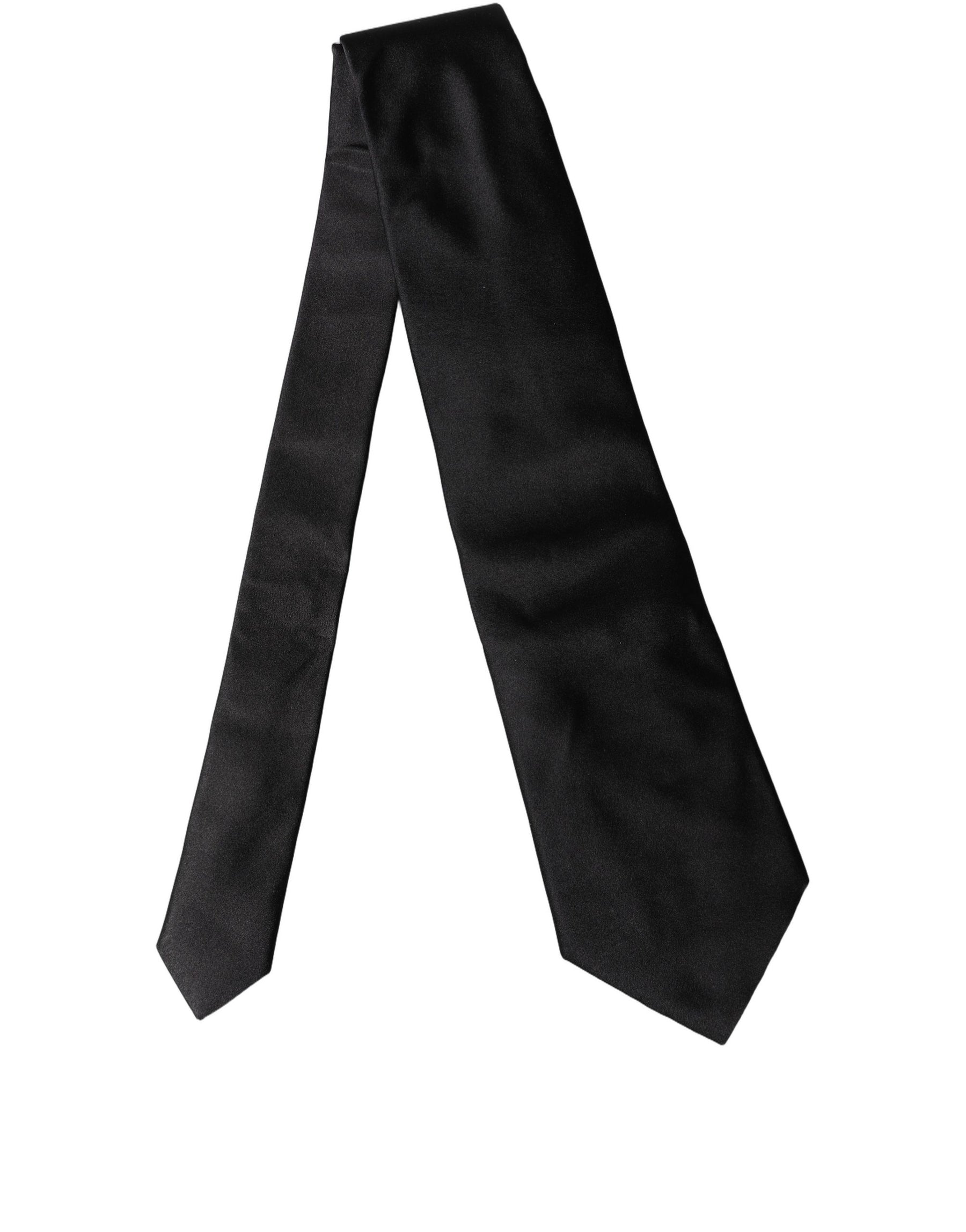 Dolce & Gabbana Black Solid Satin Silk Adjustable Women Necktie Tie | Regal Royce