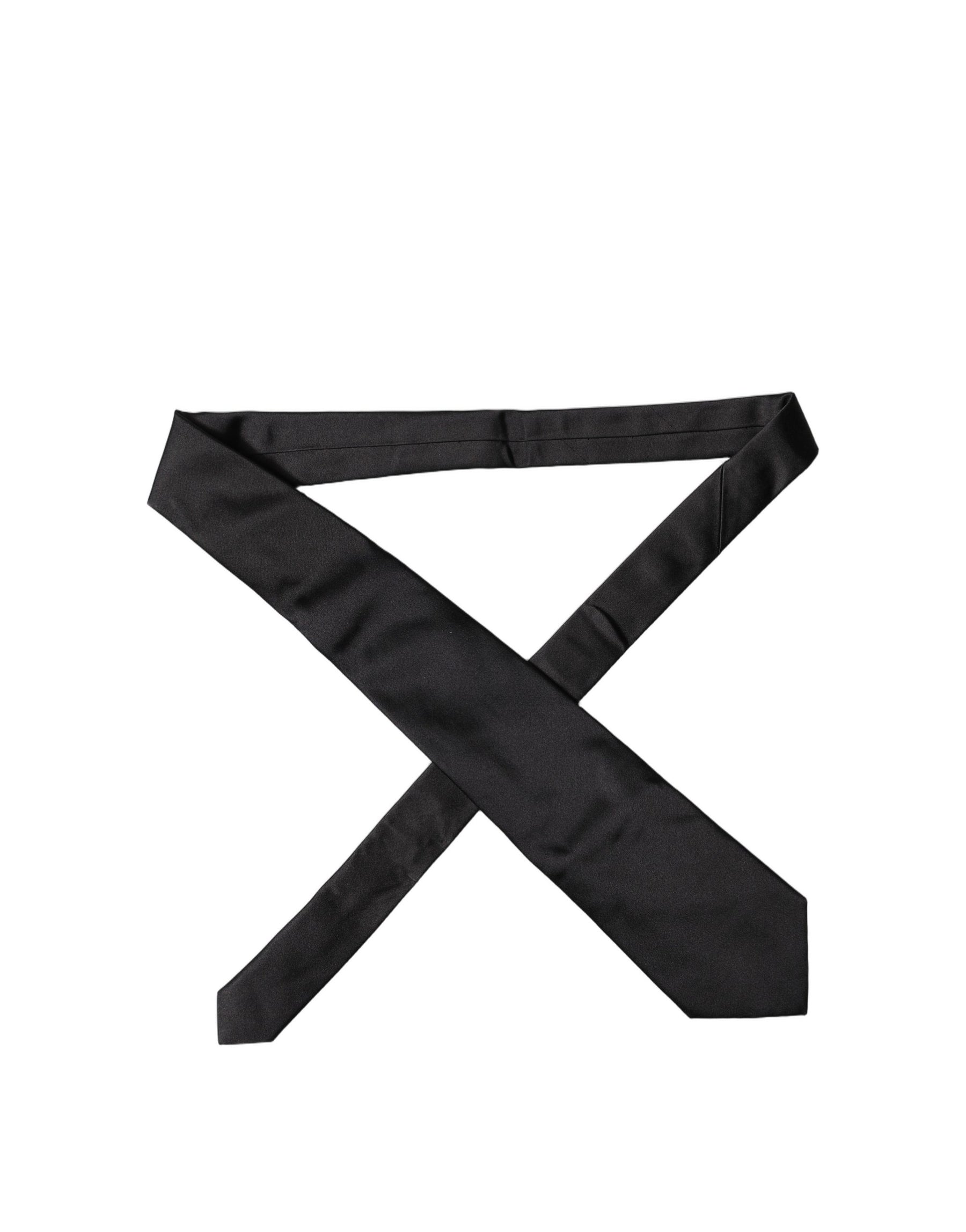 Dolce & Gabbana Black Solid Satin Silk Adjustable Women Necktie Tie | Regal Royce