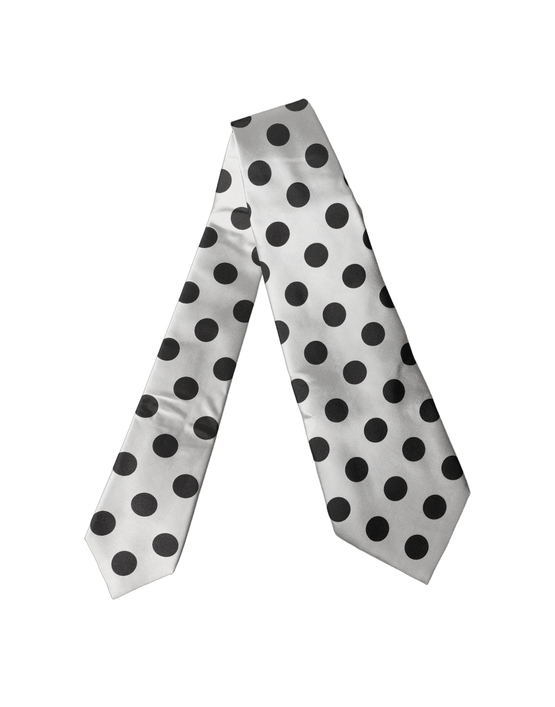 Dolce & Gabbana White Black Polka Dot Silk Adjustable Women Necktie Tie | Regal Royce