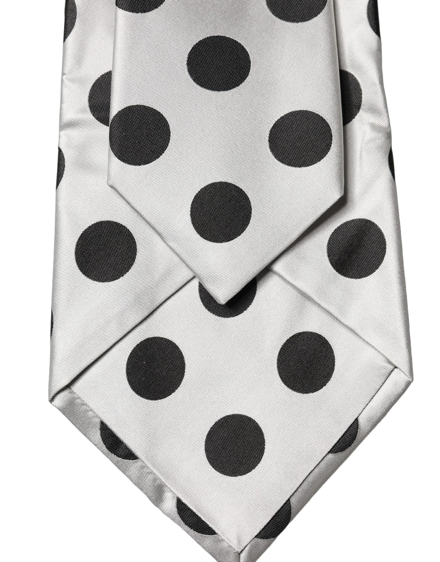 Dolce & Gabbana White Black Polka Dot Silk Adjustable Women Necktie Tie | Regal Royce