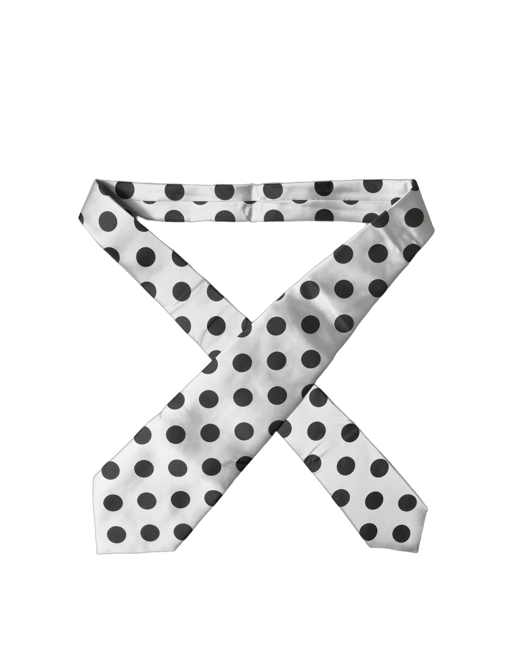 Dolce & Gabbana White Black Polka Dot Silk Adjustable Women Necktie Tie | Regal Royce