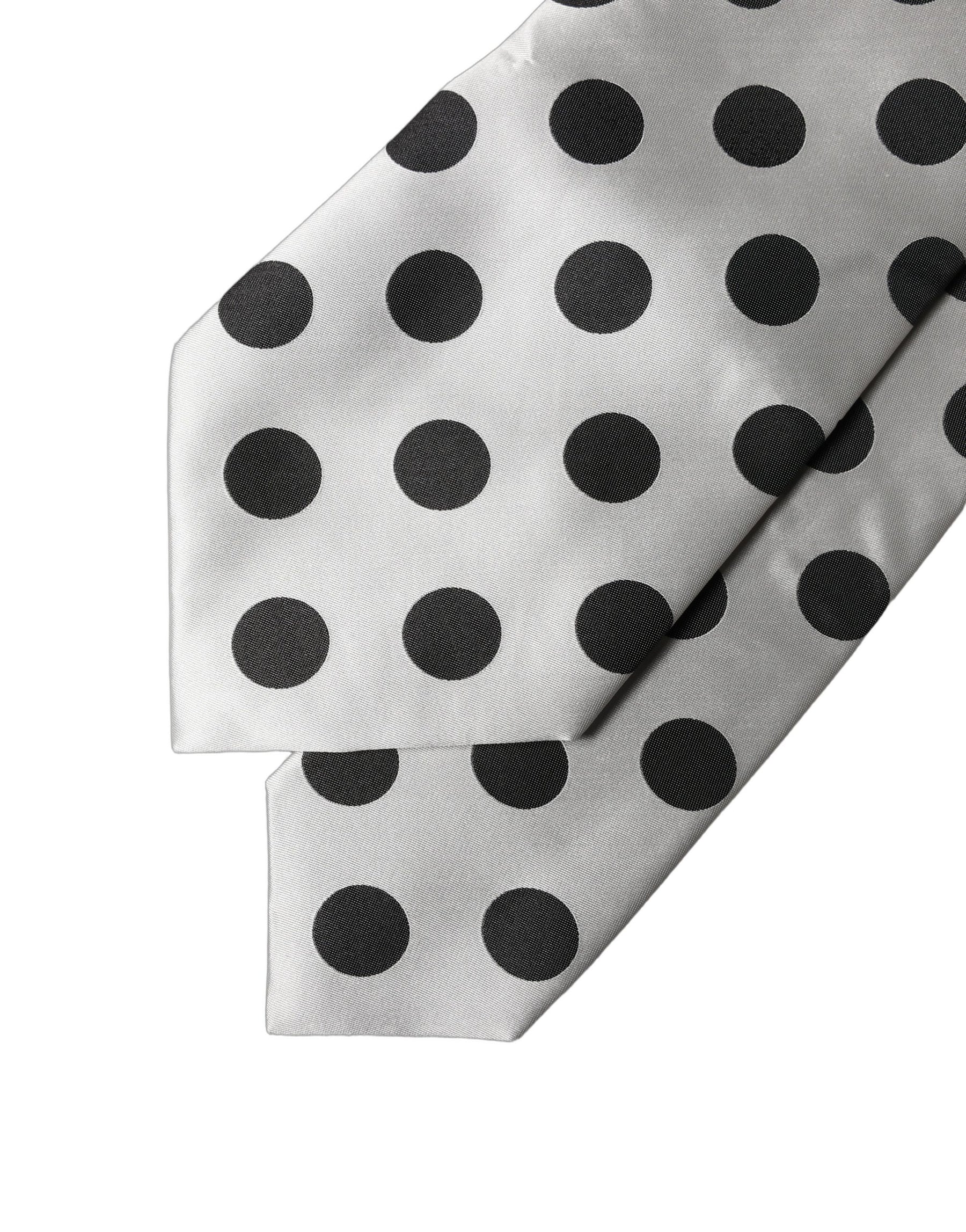 Dolce & Gabbana White Black Polka Dot Silk Adjustable Women Necktie Tie | Regal Royce