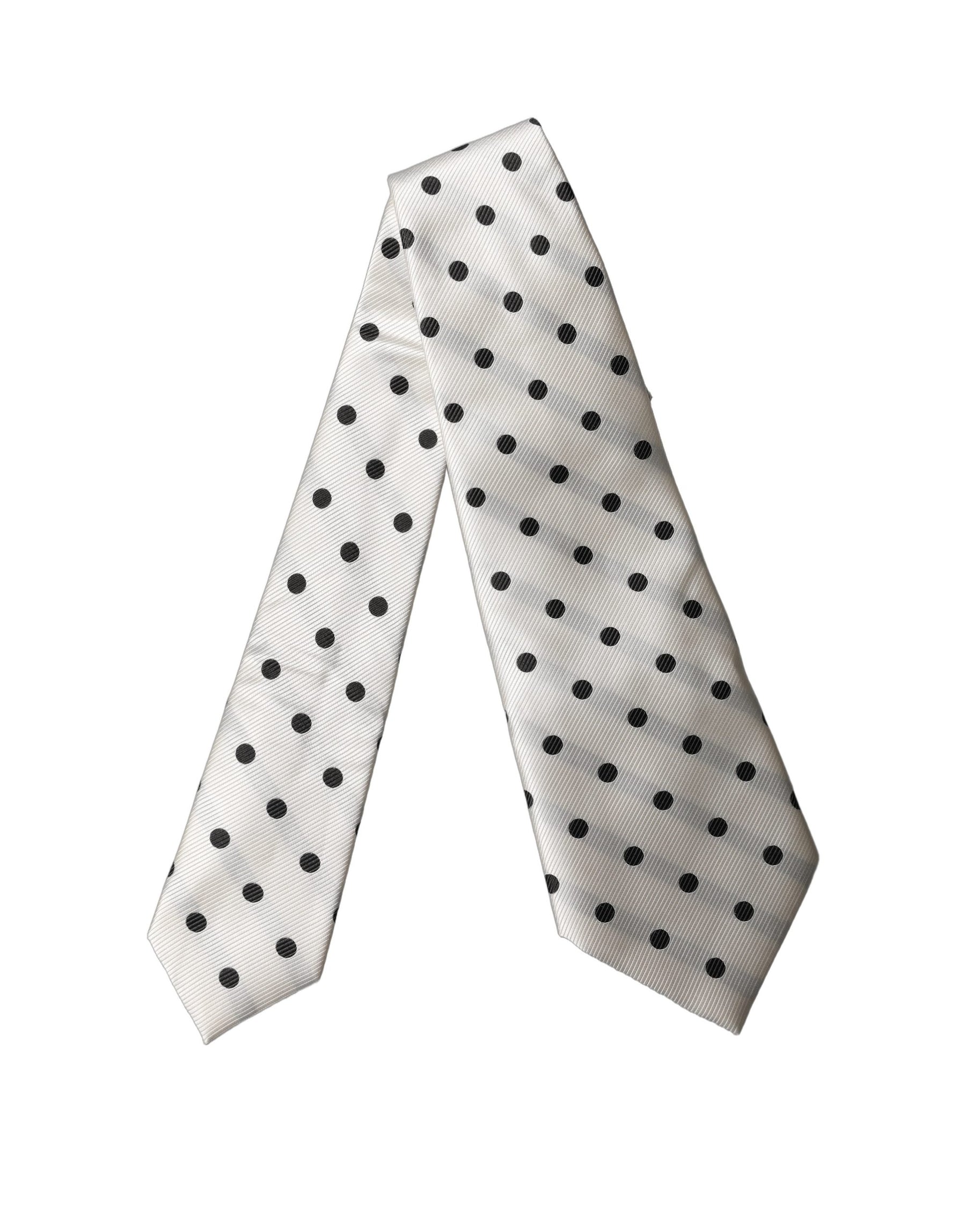 Dolce & Gabbana White Black Polka Dot Silk Adjustable Women Necktie Tie | Regal Royce