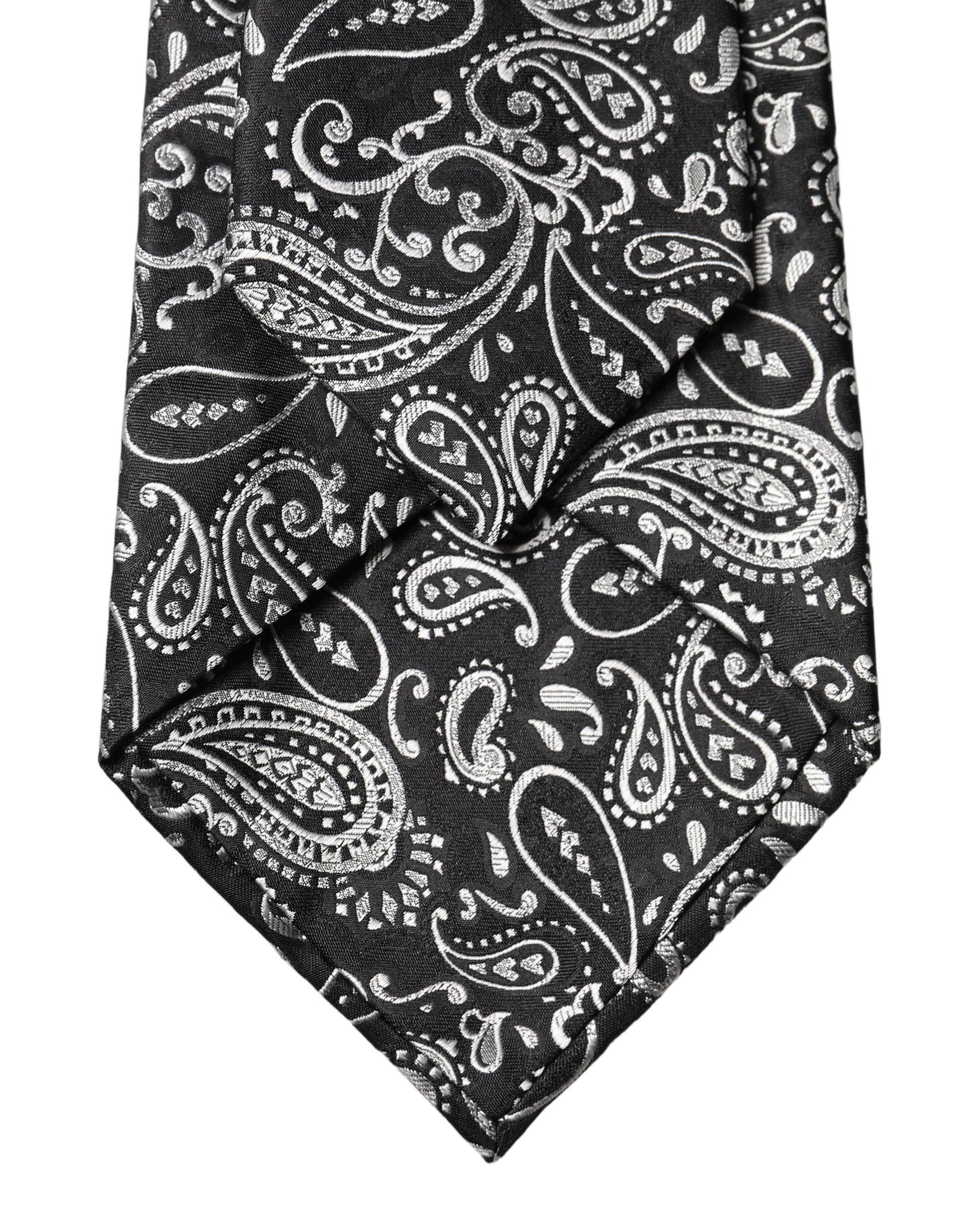 Dolce & Gabbana Black White Paisley Silk Adjustable Women Necktie Tie | Regal Royce