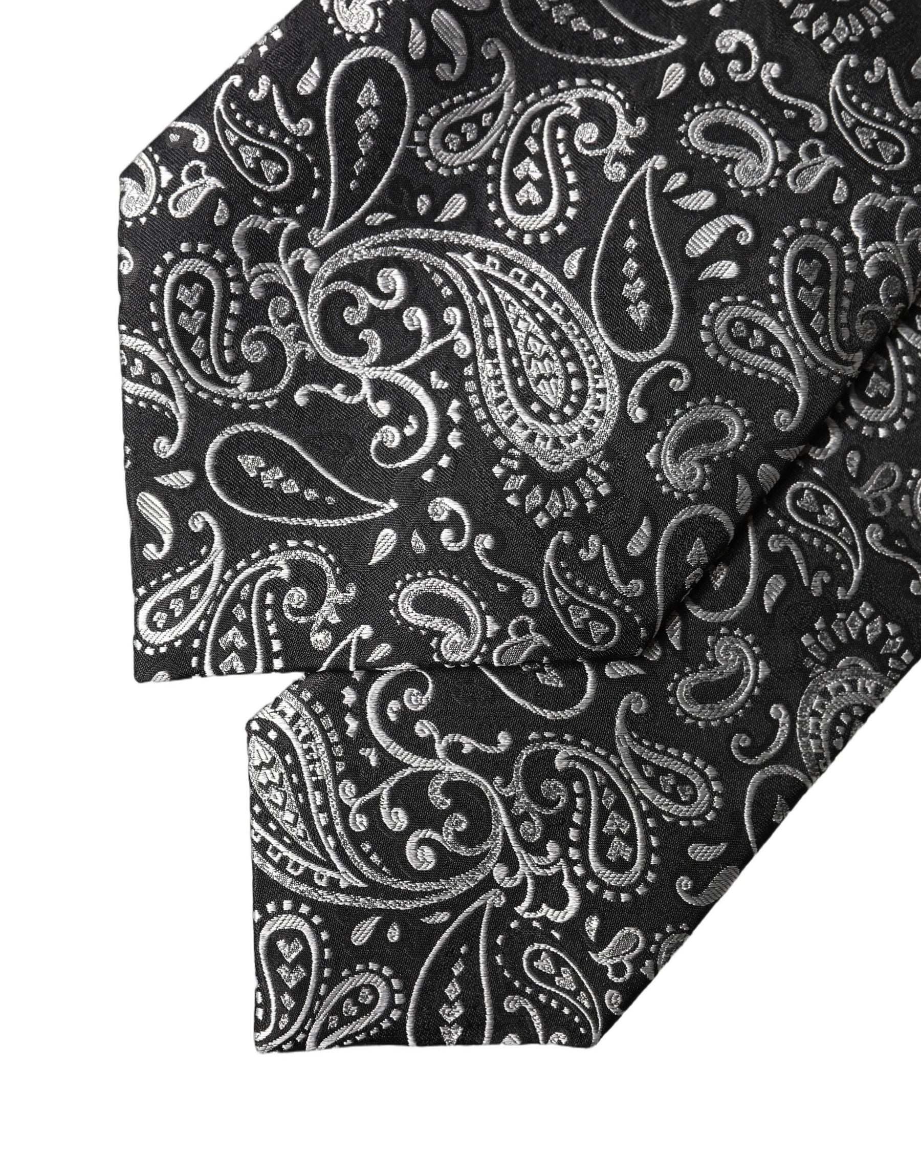 Dolce & Gabbana Black White Paisley Silk Adjustable Women Necktie Tie | Regal Royce