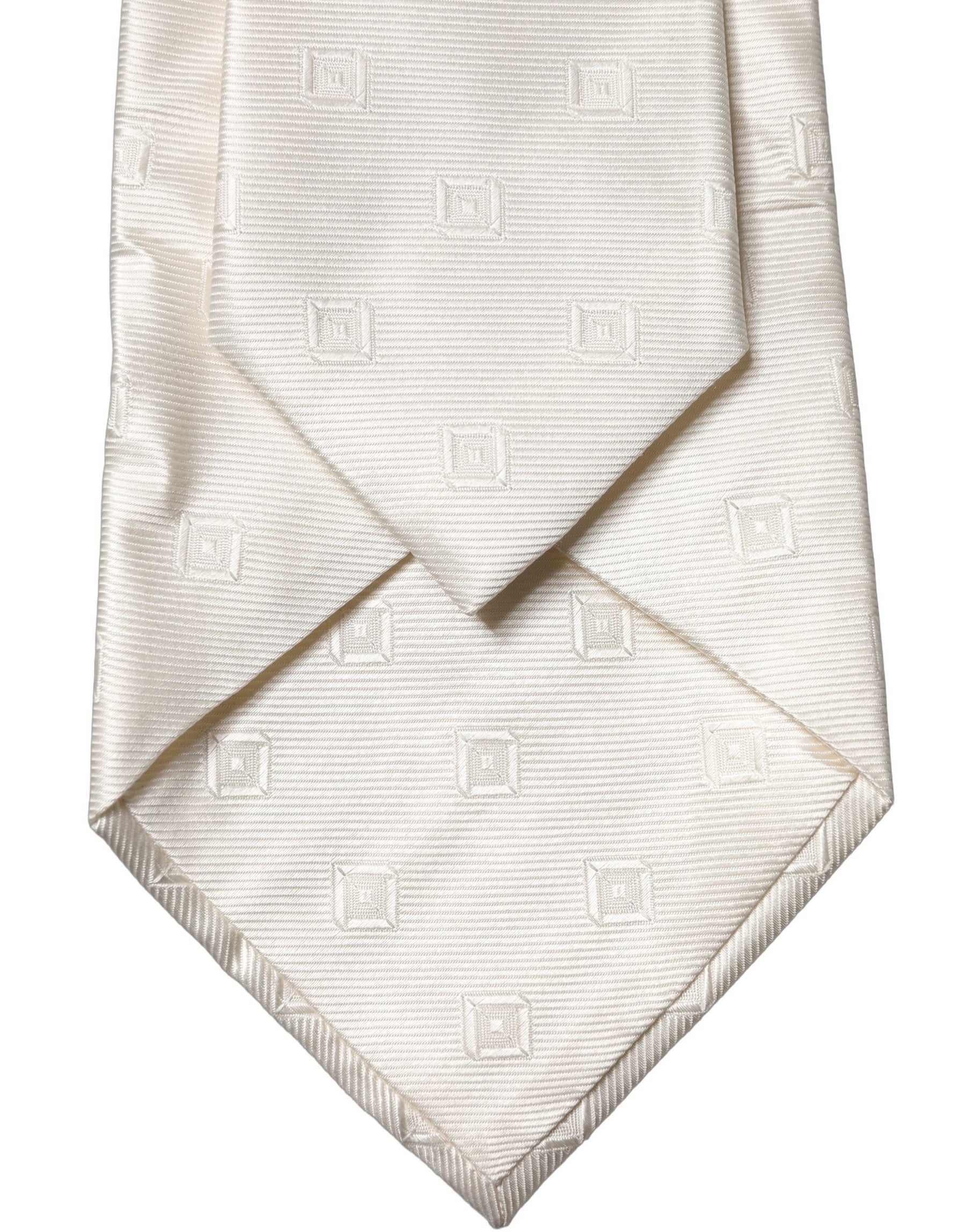 Dolce & Gabbana Off White Geometric Silk Adjustable Women Necktie Tie | Regal Royce