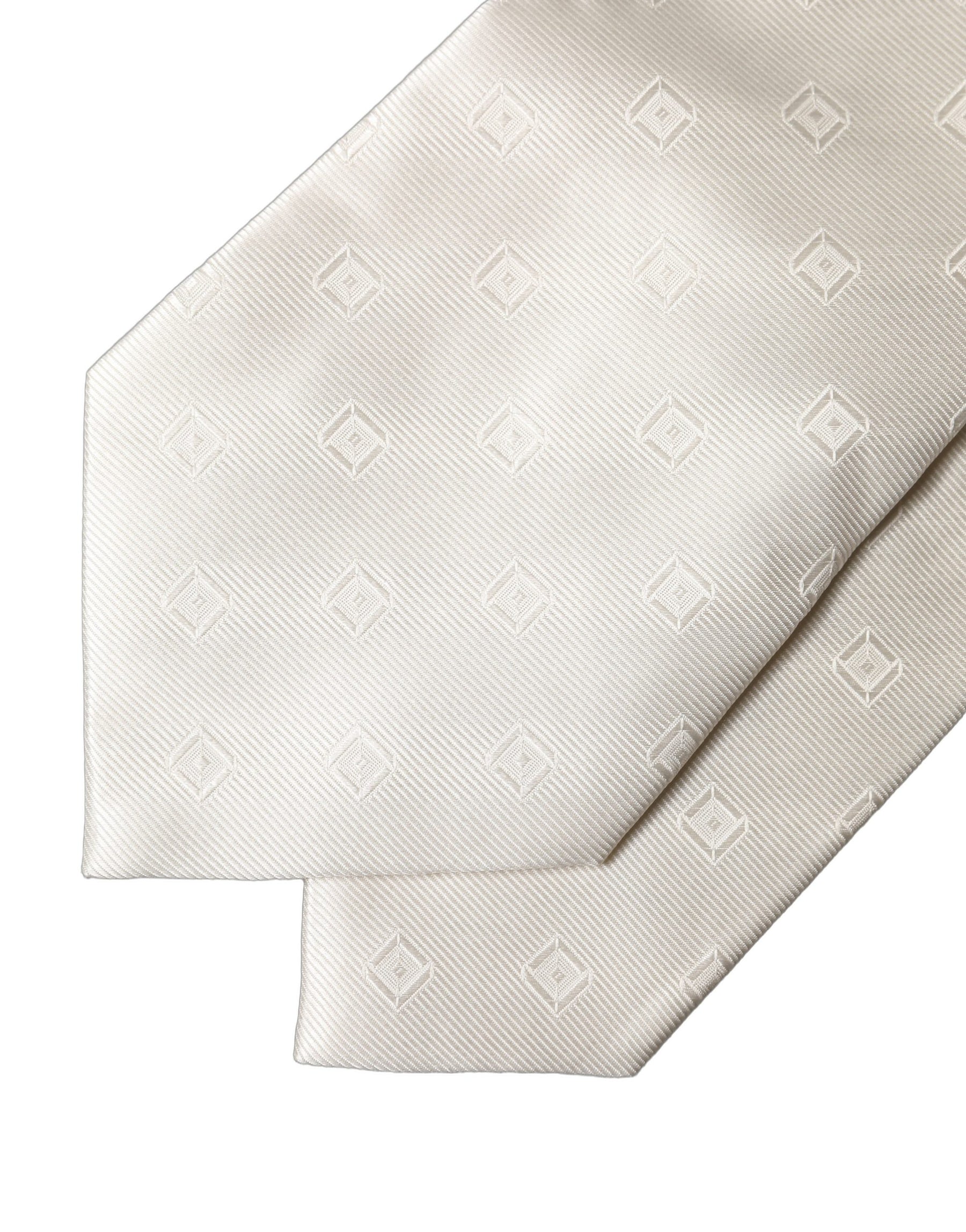 Dolce & Gabbana Off White Geometric Silk Adjustable Women Necktie Tie | Regal Royce