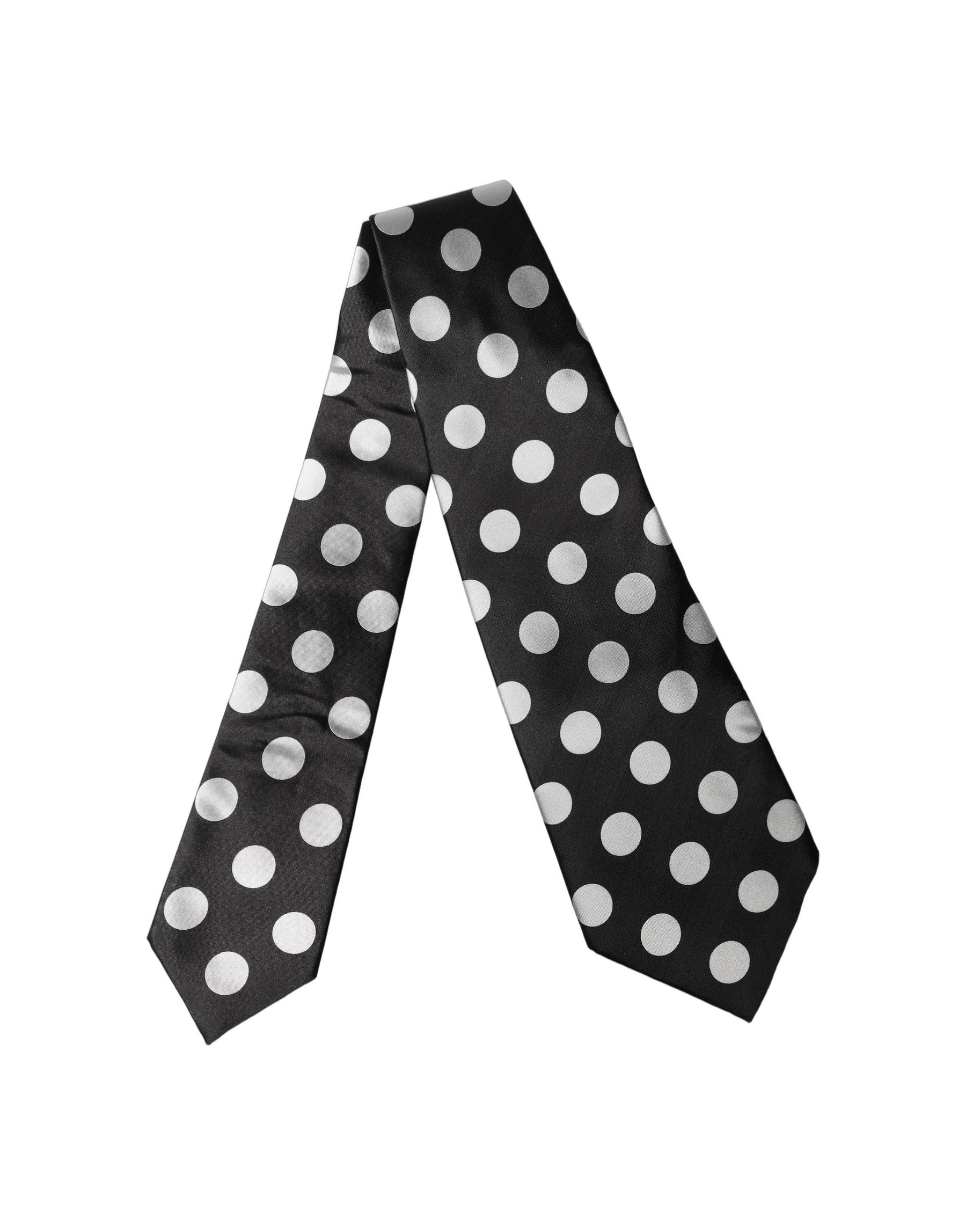 Dolce & Gabbana Black White Polka Dot Silk Adjustable Women Necktie Tie | Regal Royce
