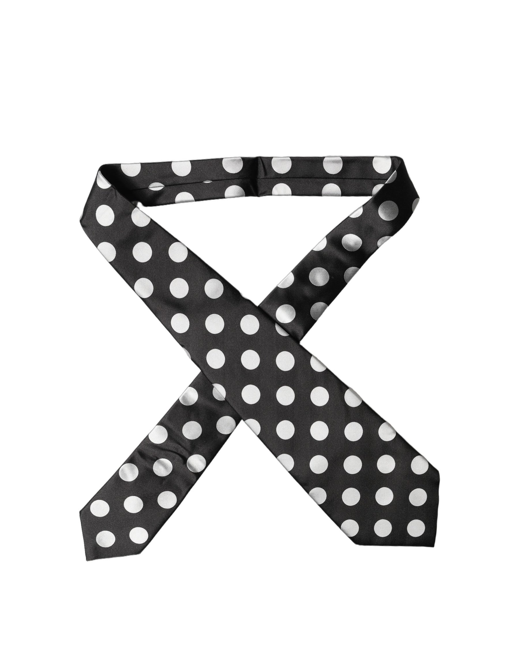 Dolce & Gabbana Black White Polka Dot Silk Adjustable Women Necktie Tie | Regal Royce
