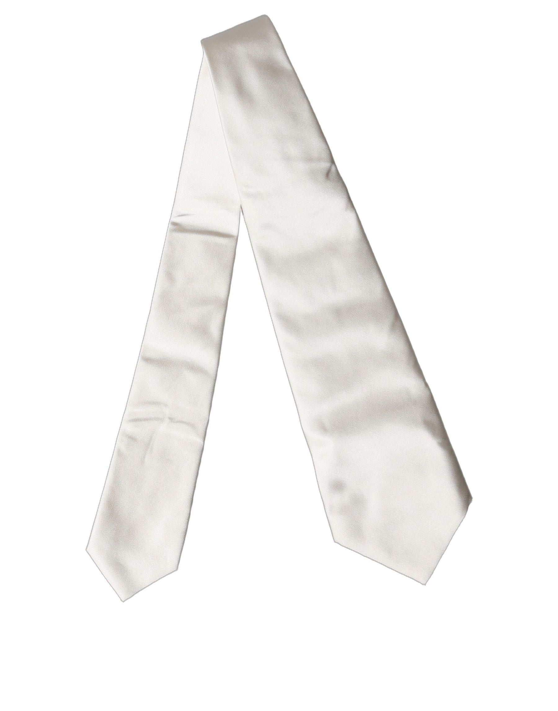 Dolce & Gabbana Off White Solid Silk Adjustable Women Tied Necktie Tie | Regal Royce