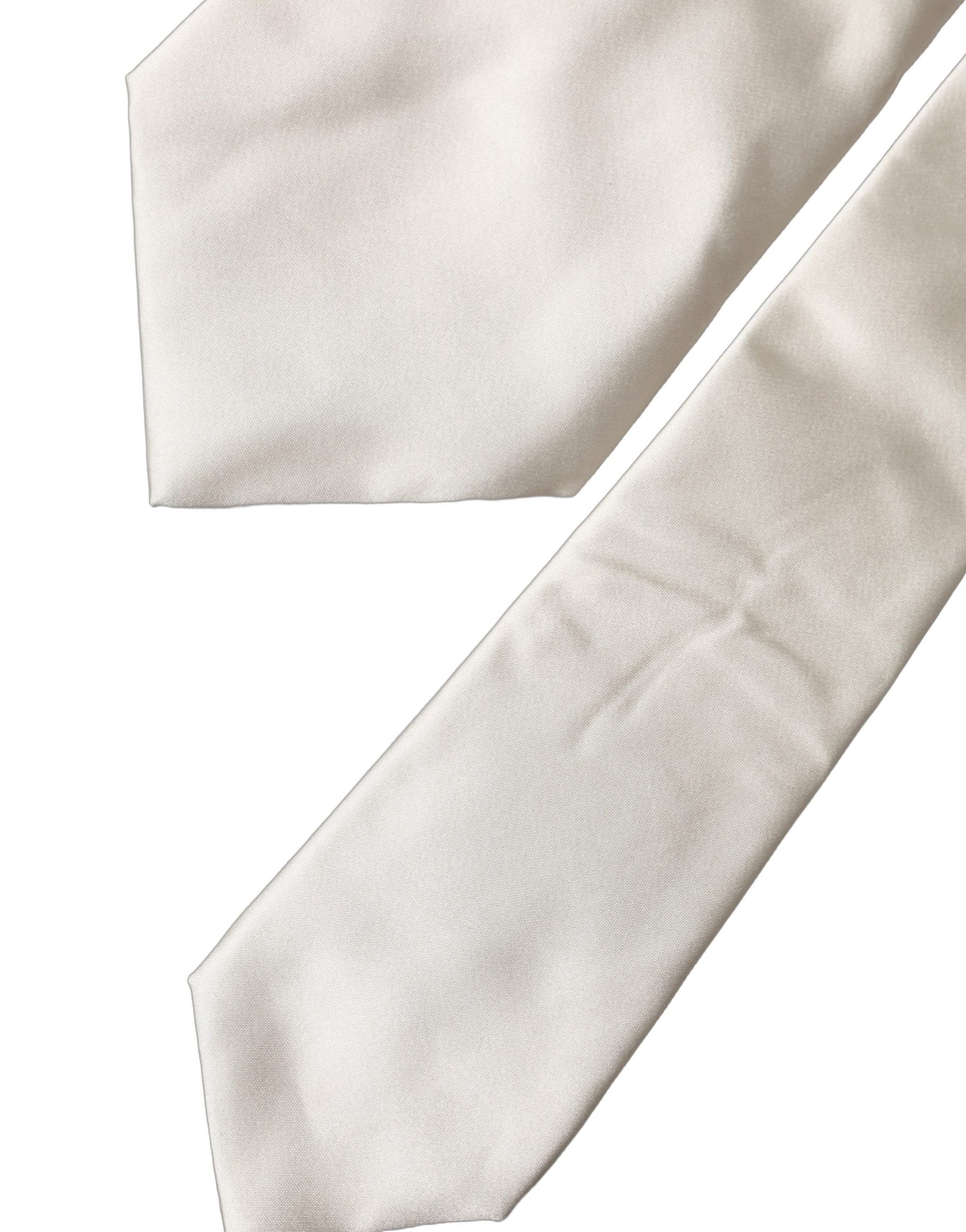 Dolce & Gabbana Off White Solid Silk Adjustable Women Tied Necktie Tie | Regal Royce