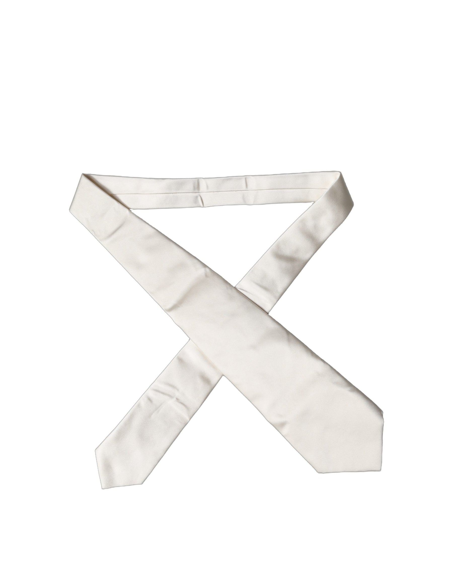 Dolce & Gabbana Off White Solid Silk Adjustable Women Tied Necktie Tie | Regal Royce