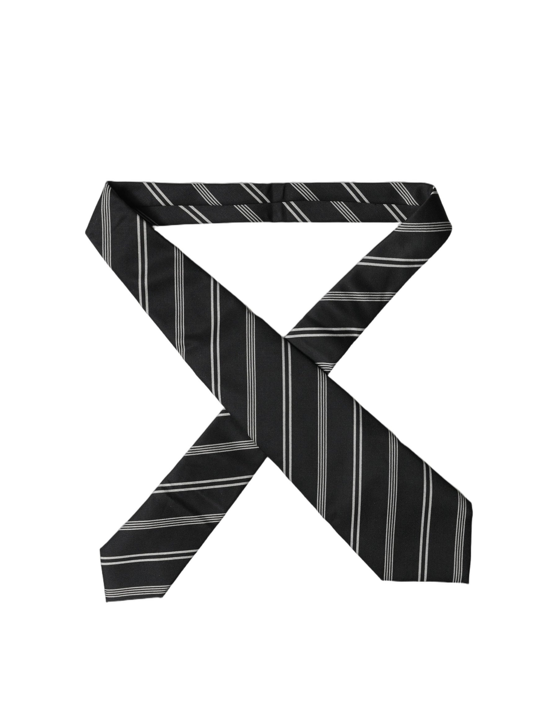 Dolce & Gabbana Black White Stripes Silk Adjustable Women Necktie Tie | Regal Royce