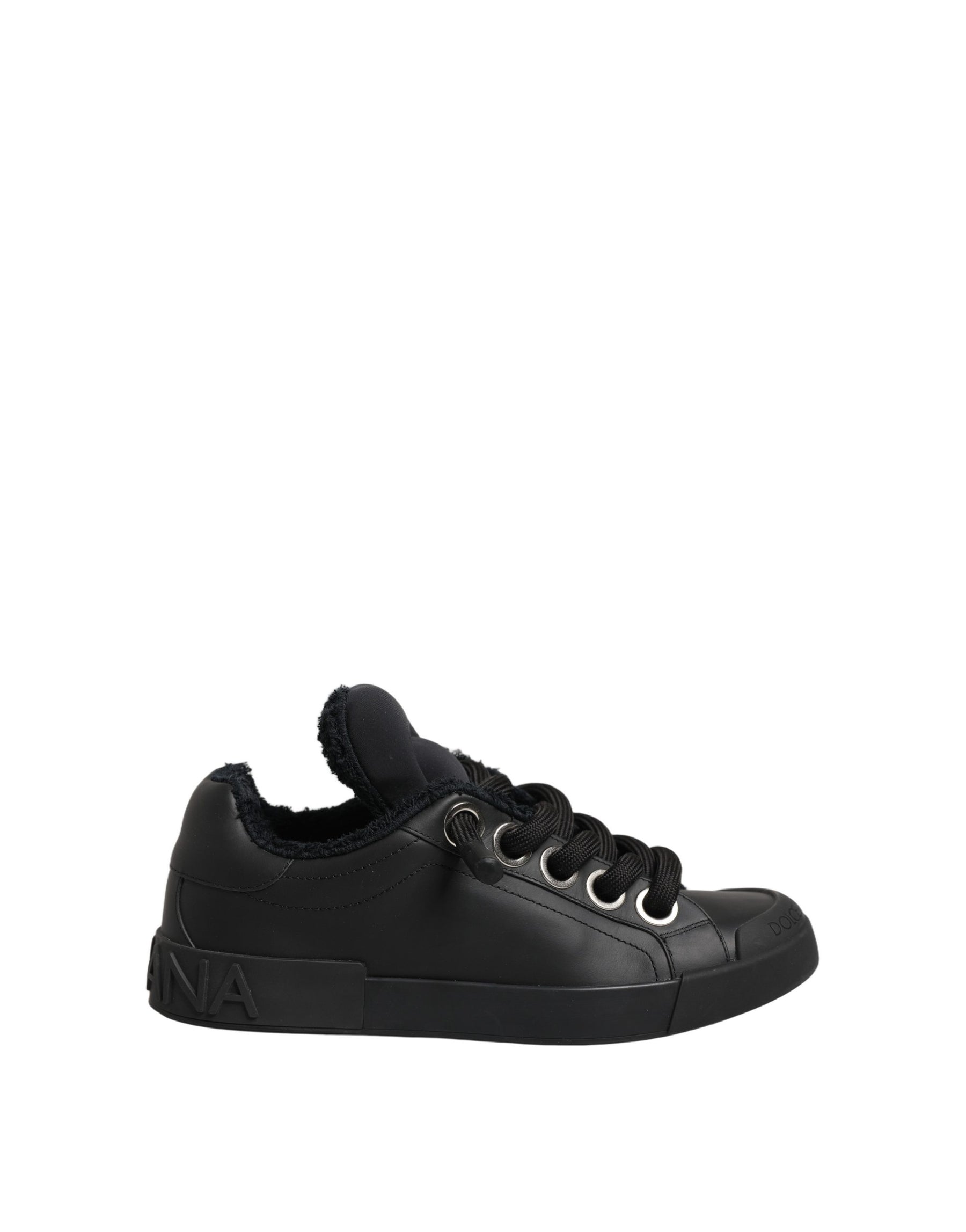 Dolce & Gabbana Black Leather Low Top Portofino Sneakers Shoes | Regal Royce