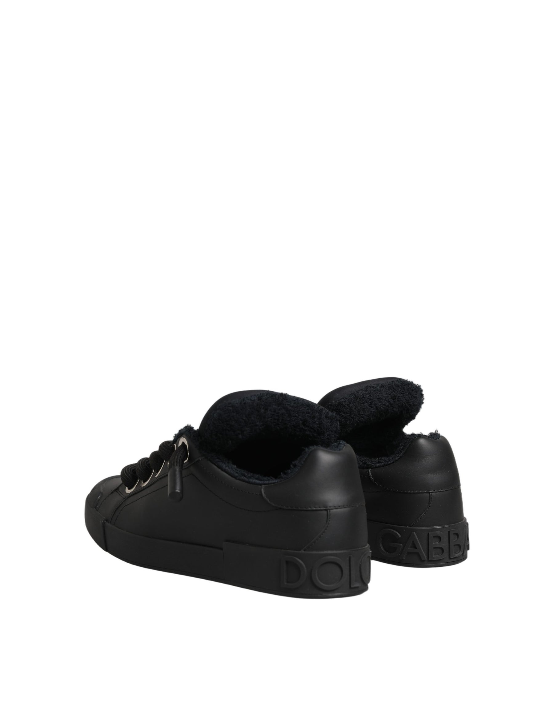 Dolce & Gabbana Black Leather Low Top Portofino Sneakers Shoes | Regal Royce