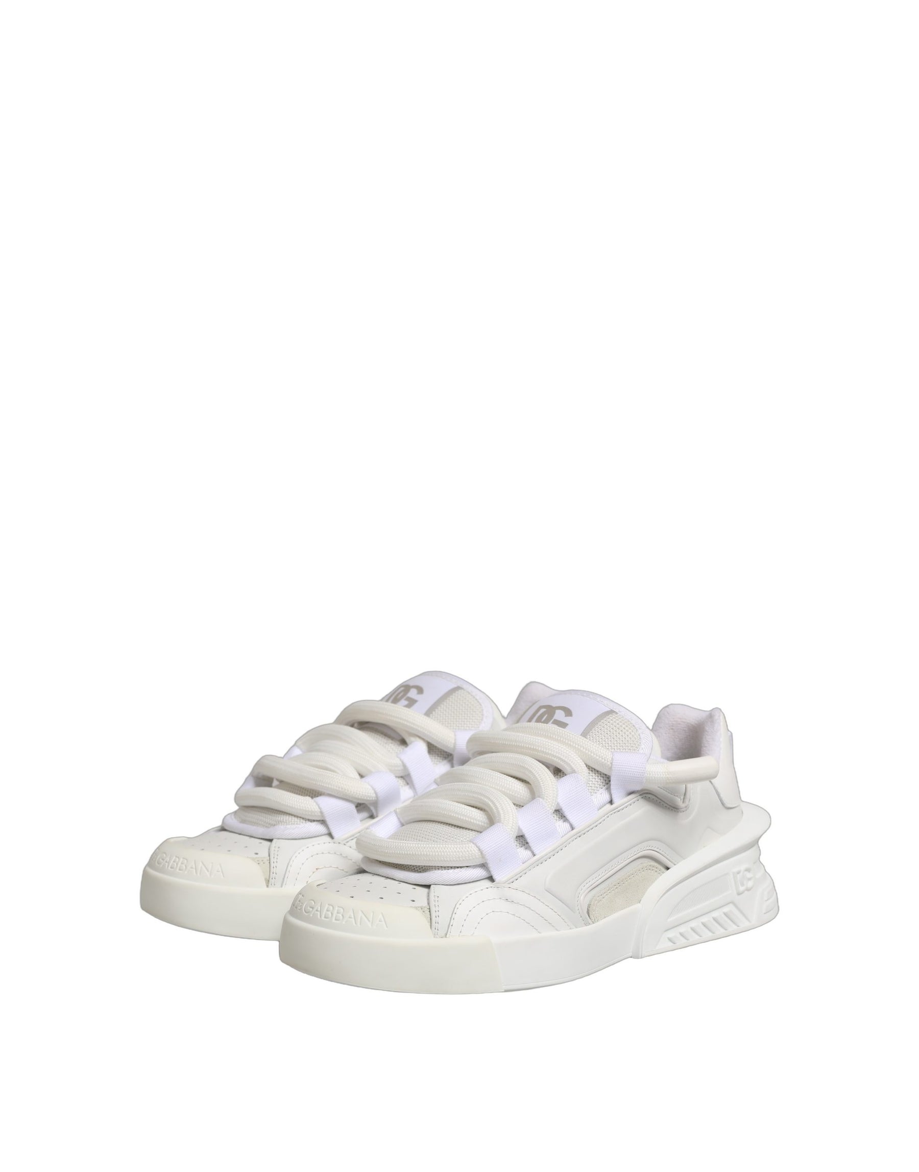 Dolce & Gabbana White Calfskin Leather Low Top Sneakers Shoes | Regal Royce