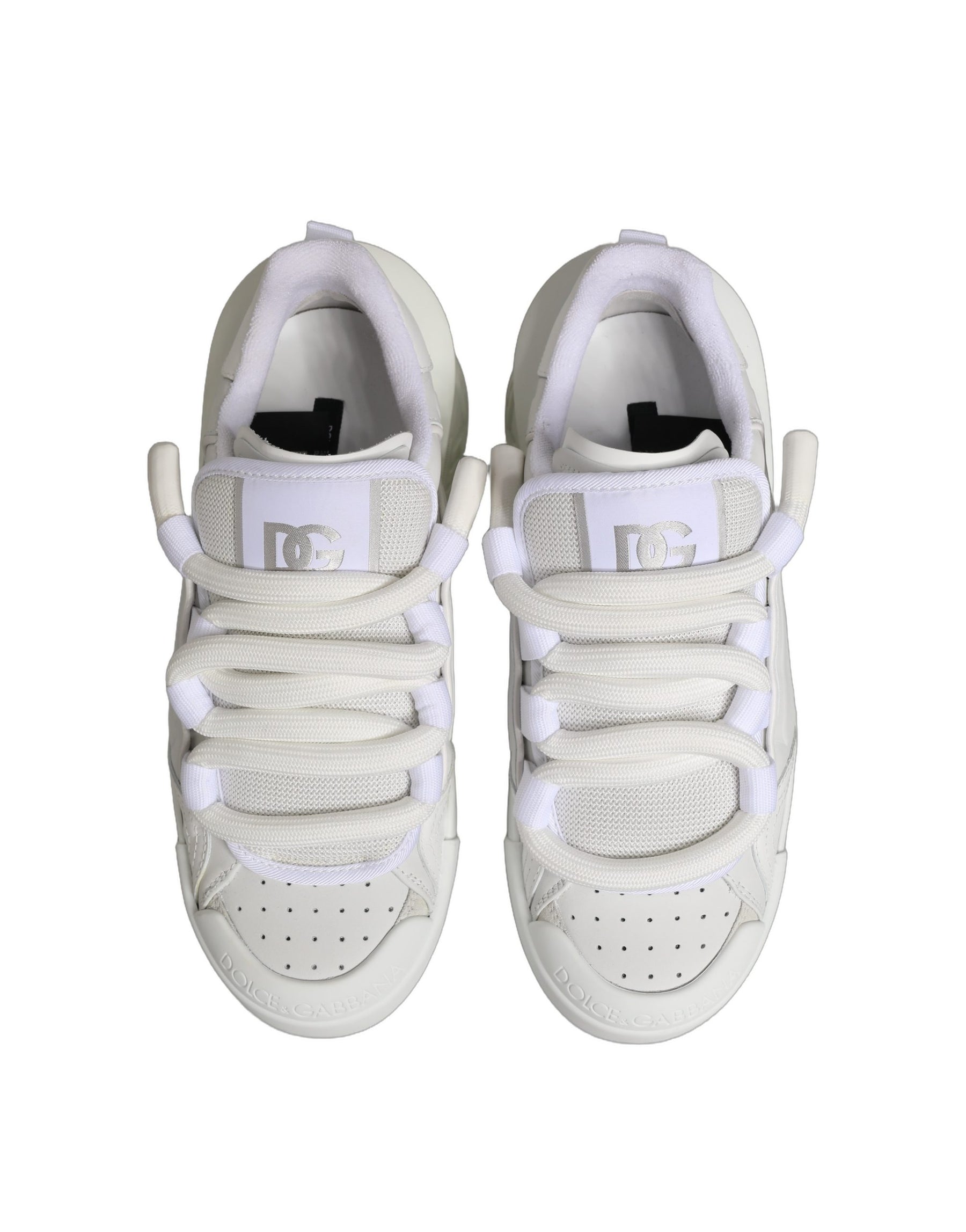 Dolce & Gabbana White Calfskin Leather Low Top Sneakers Shoes | Regal Royce