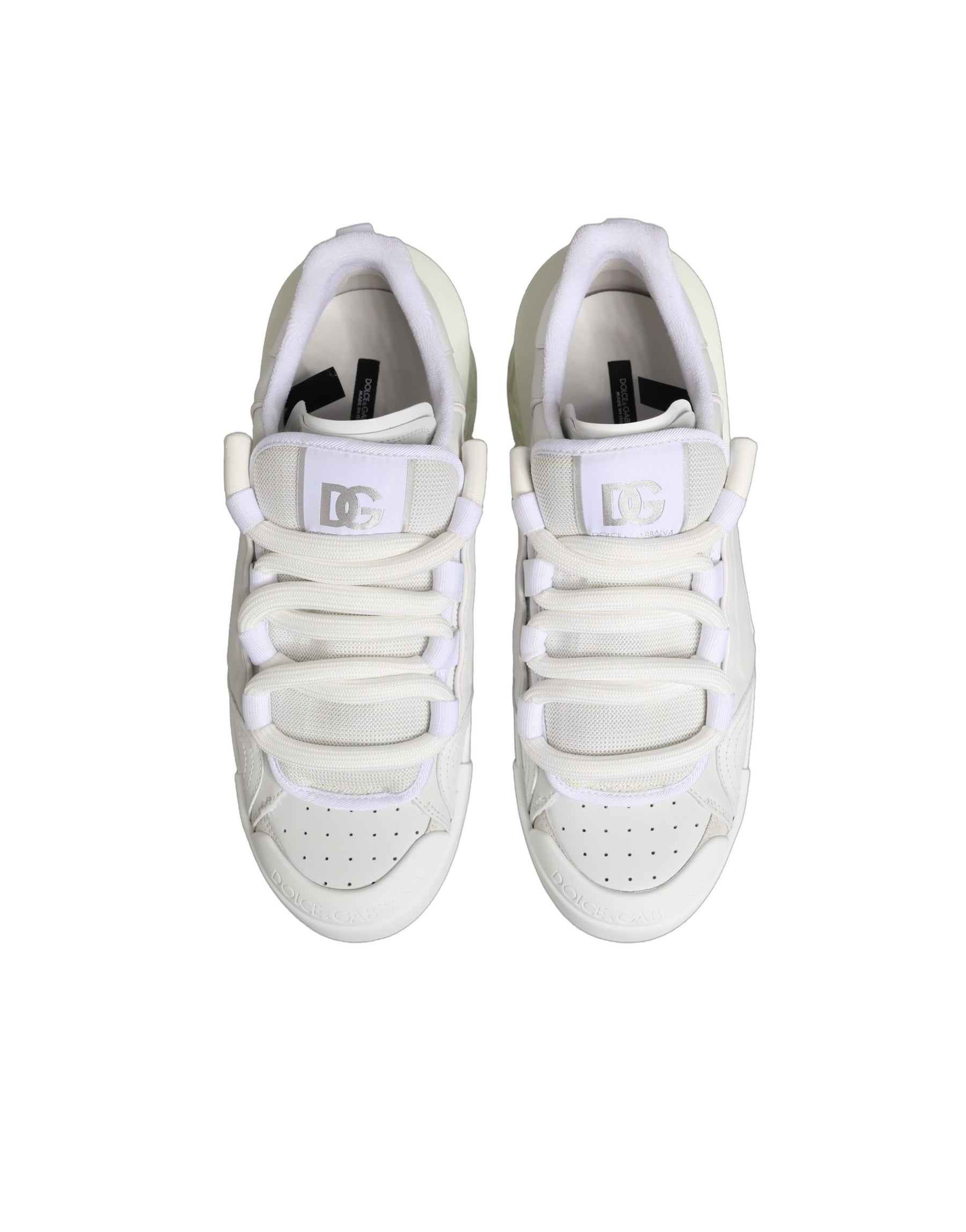 Dolce & Gabbana White Calfskin Leather Low Top Sneakers Shoes | Regal Royce
