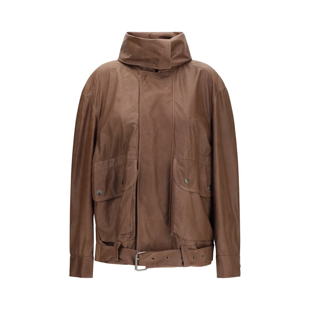 Calvin Klein Brown Lamb Ovis Aries Aries Leather Jacket | Regal Royce
