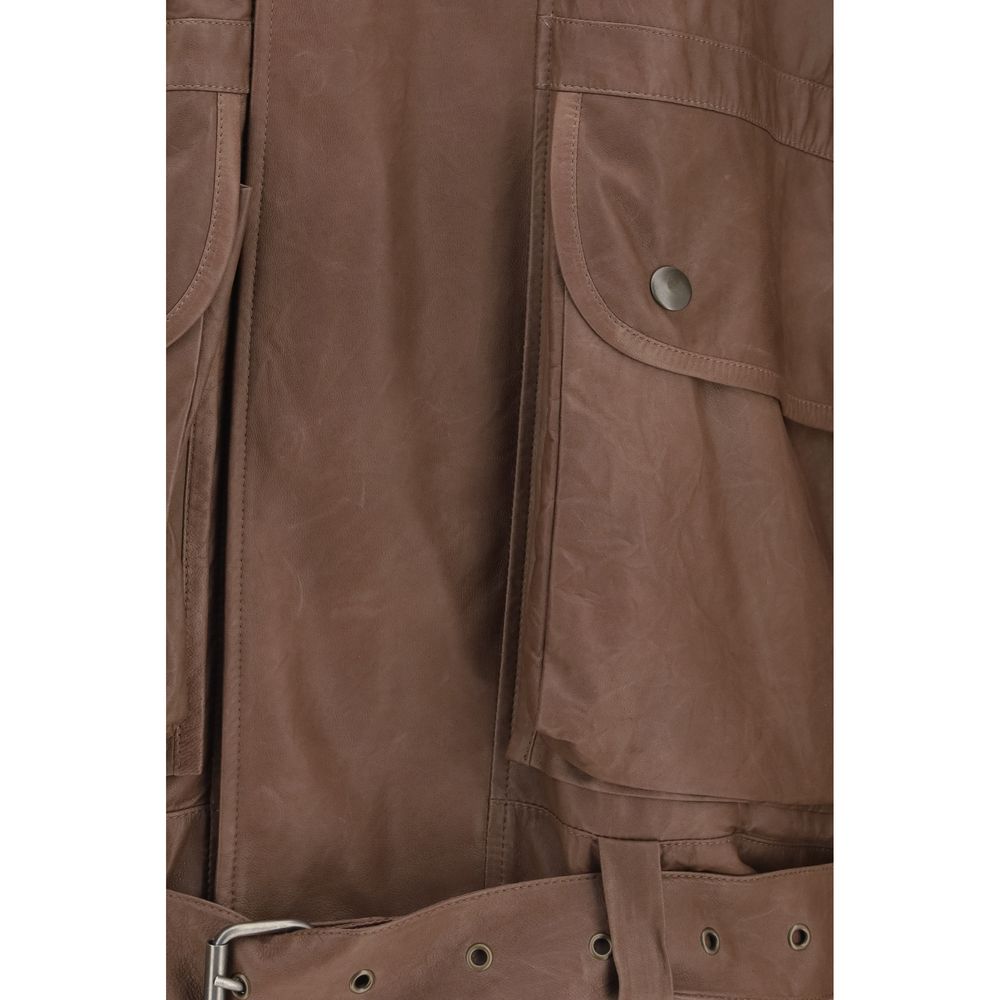 Calvin Klein Brown Lamb Ovis Aries Aries Leather Jacket | Regal Royce