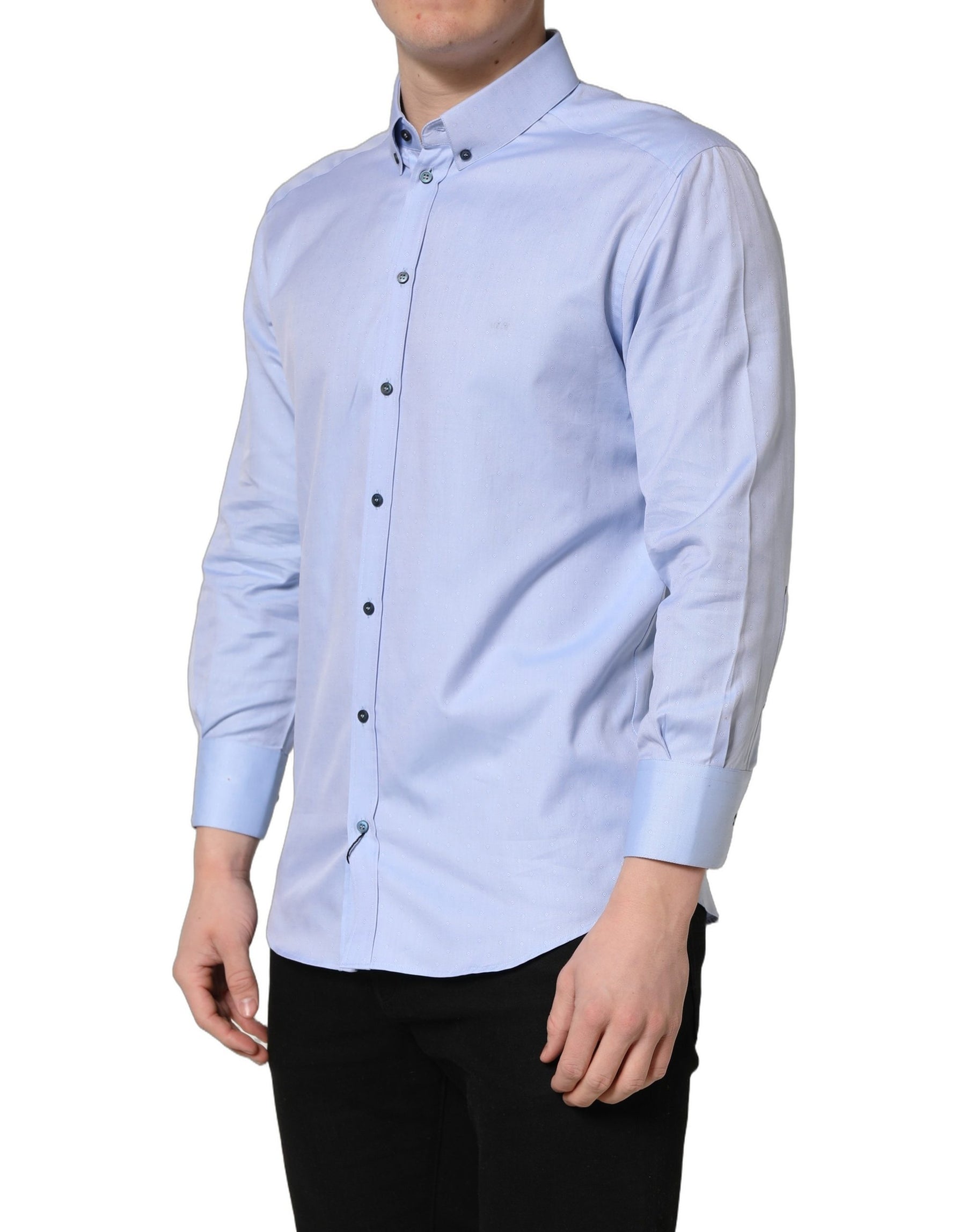 Dolce & Gabbana Light Blue Cotton Dress Formal Men Shirt | Regal Royce