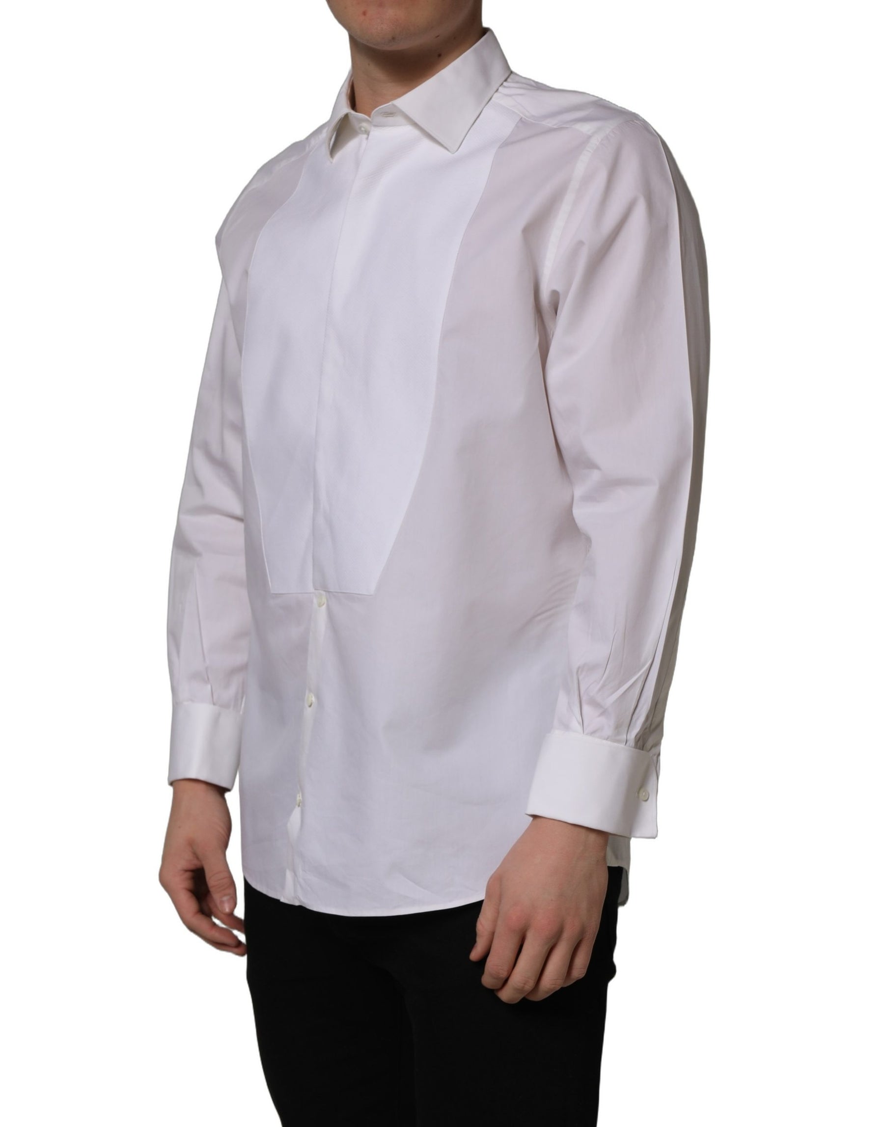 Dolce & Gabbana White Bib Cotton Poplin Dress Formal Shirt | Regal Royce
