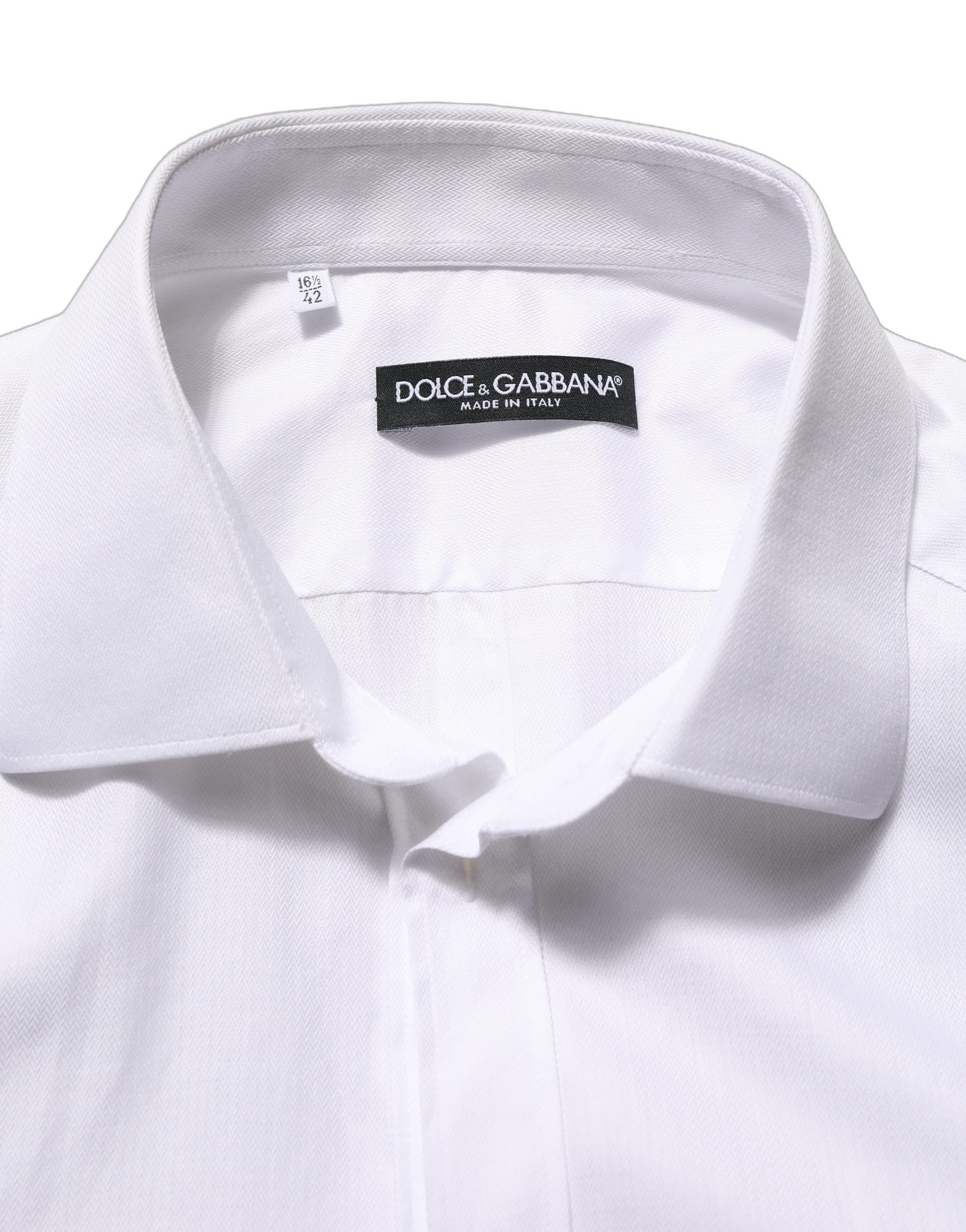 Dolce & Gabbana White Cotton Collared Dress Formal Men Shirt | Regal Royce