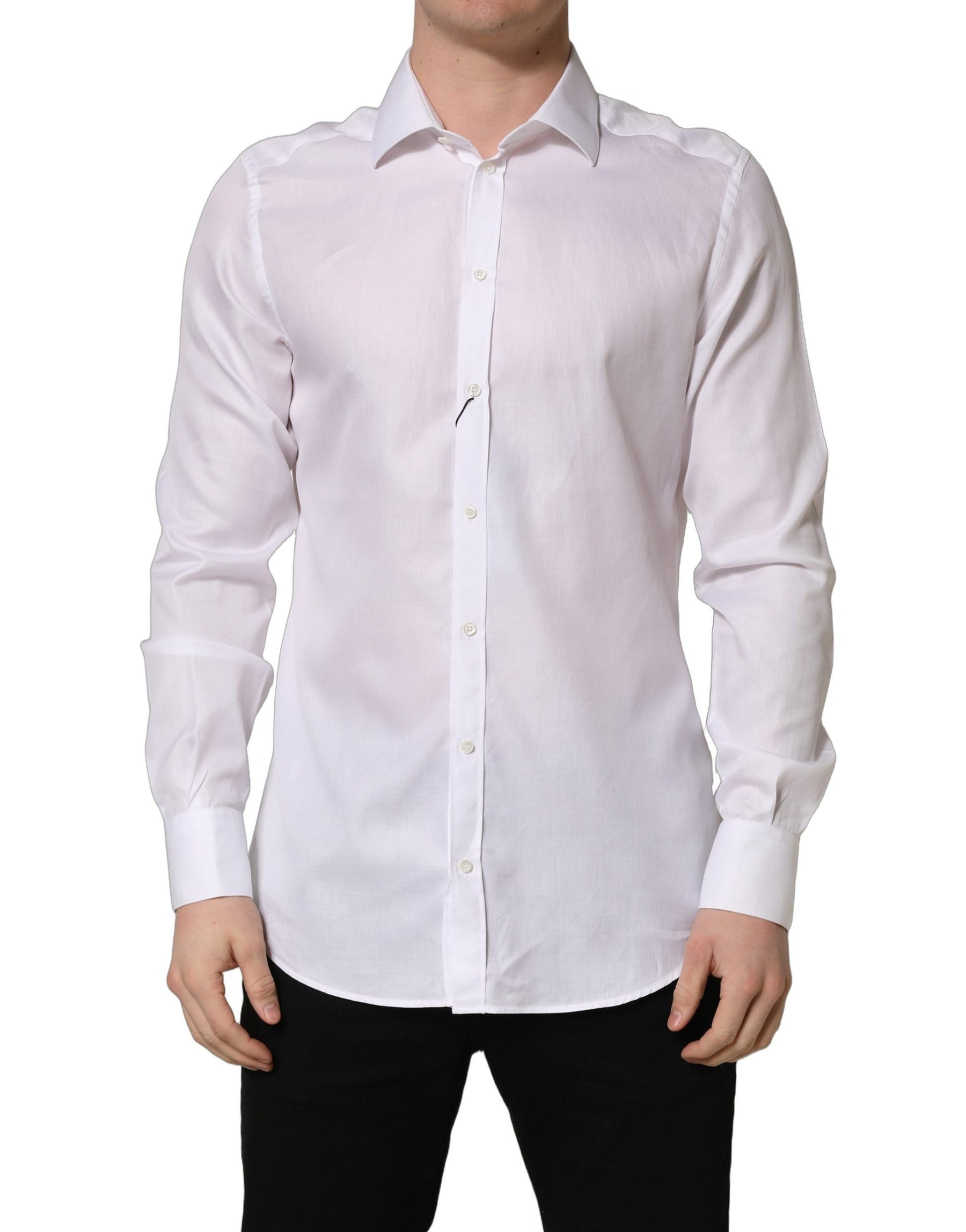 Dolce & Gabbana White Cotton Collared Dress Formal Men Shirt | Regal Royce