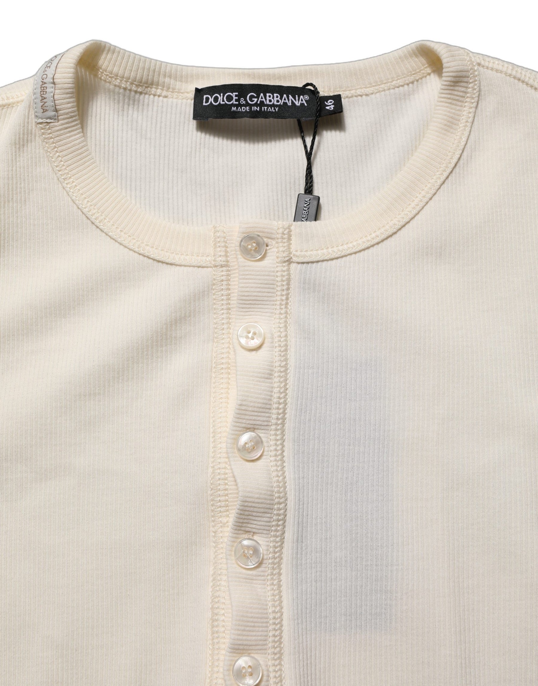 Dolce & Gabbana White Long Sleeves Henley Pullover Sweater | Regal Royce