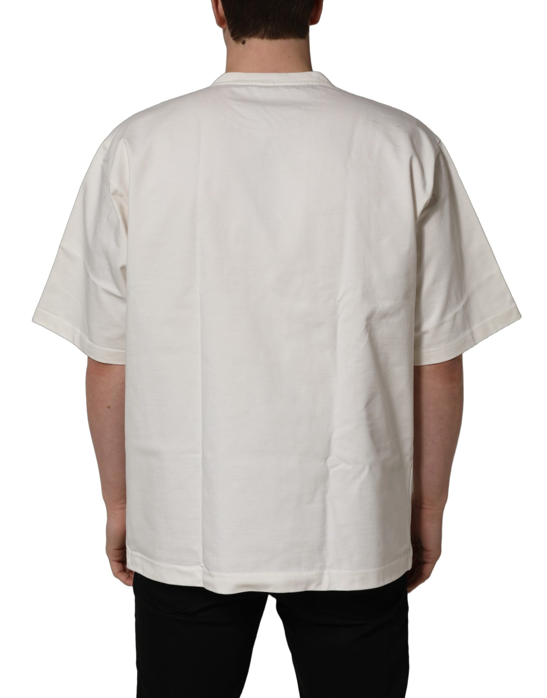 Dolce & Gabbana White Logo Print Cotton Crew Neck Men T-shirt | Regal Royce