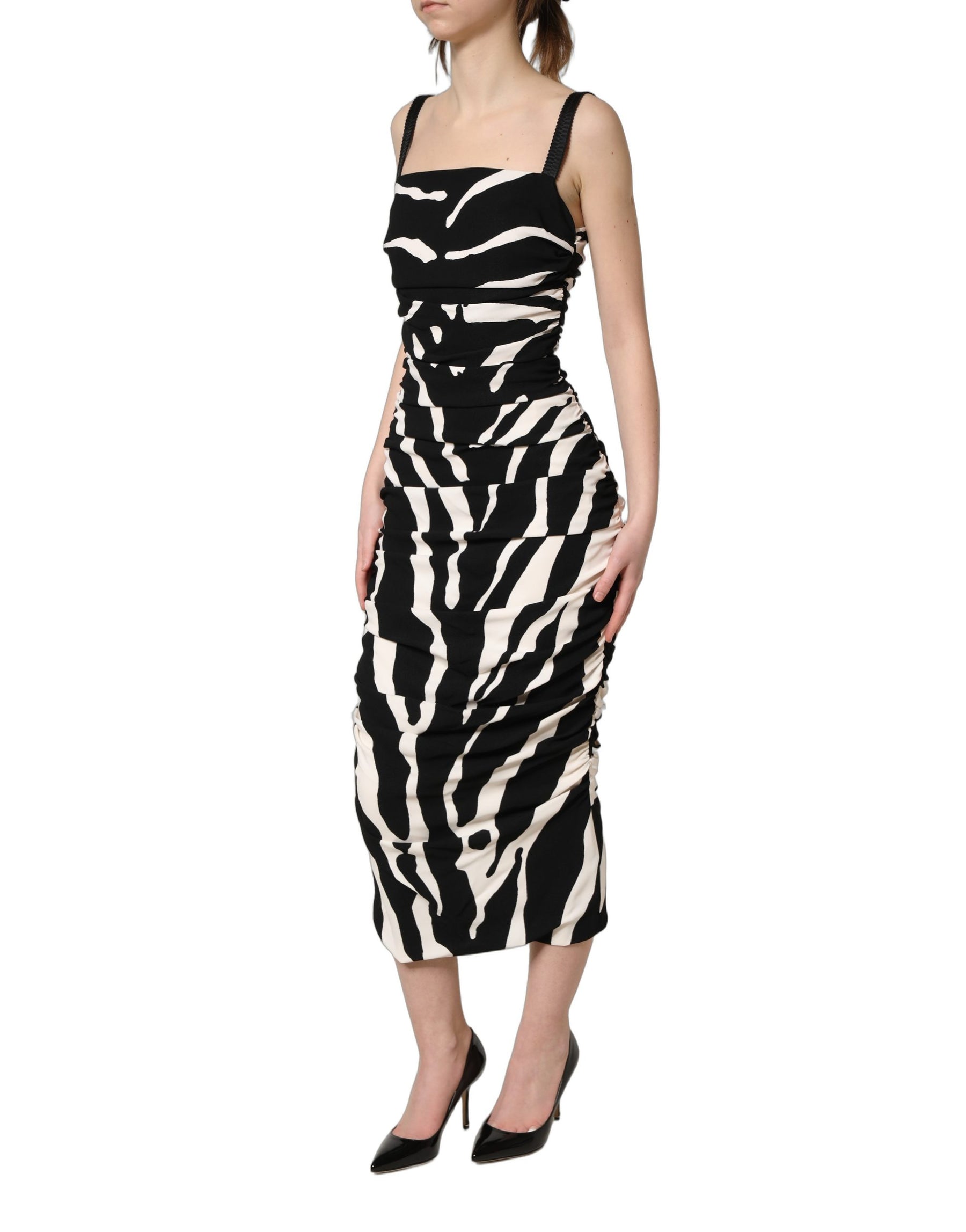 Dolce & Gabbana Black White Zebra Cady Calf Length Dress | Regal Royce