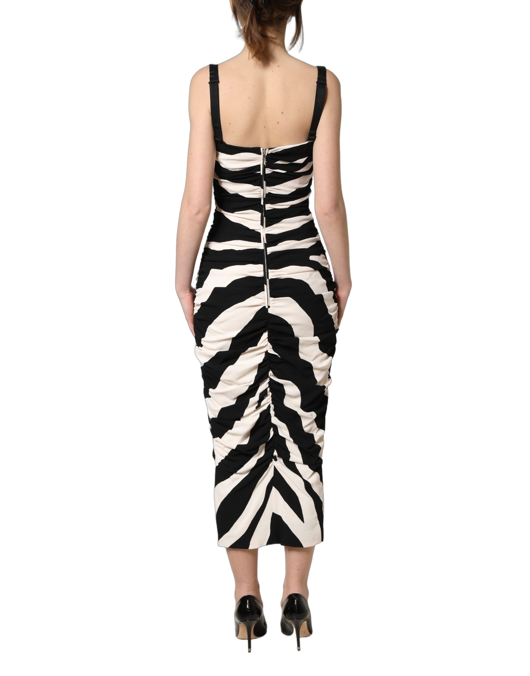 Dolce & Gabbana Black White Zebra Cady Calf Length Dress | Regal Royce