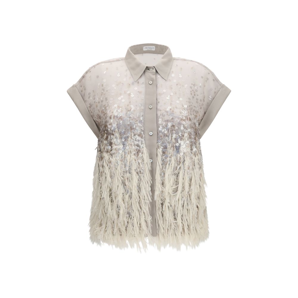 Brunello Cucinelli Beige Silk Shortsleeve Shirt | Regal Royce