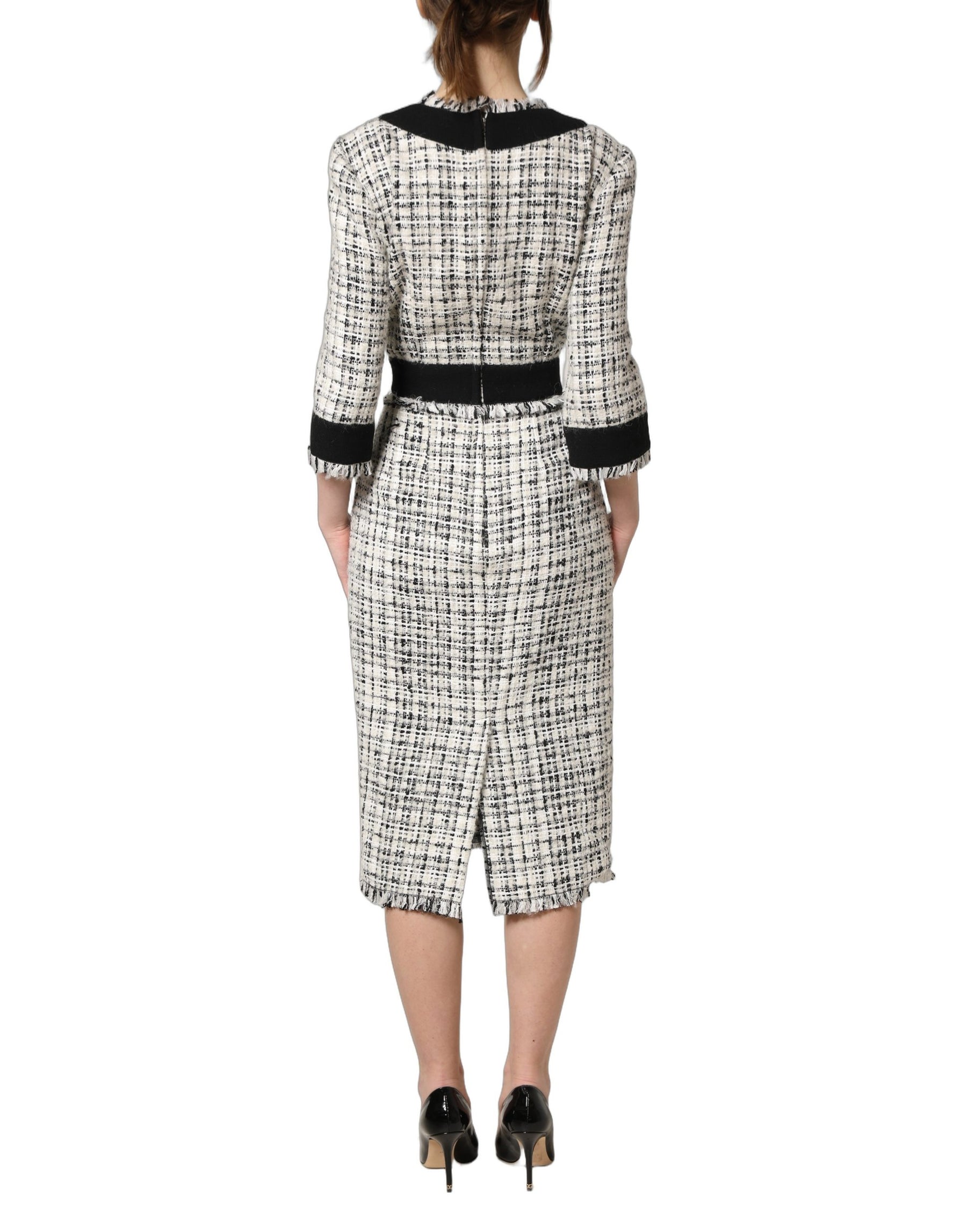 Dolce & Gabbana Black White Tweed Sheath A-line Midi Dress | Regal Royce