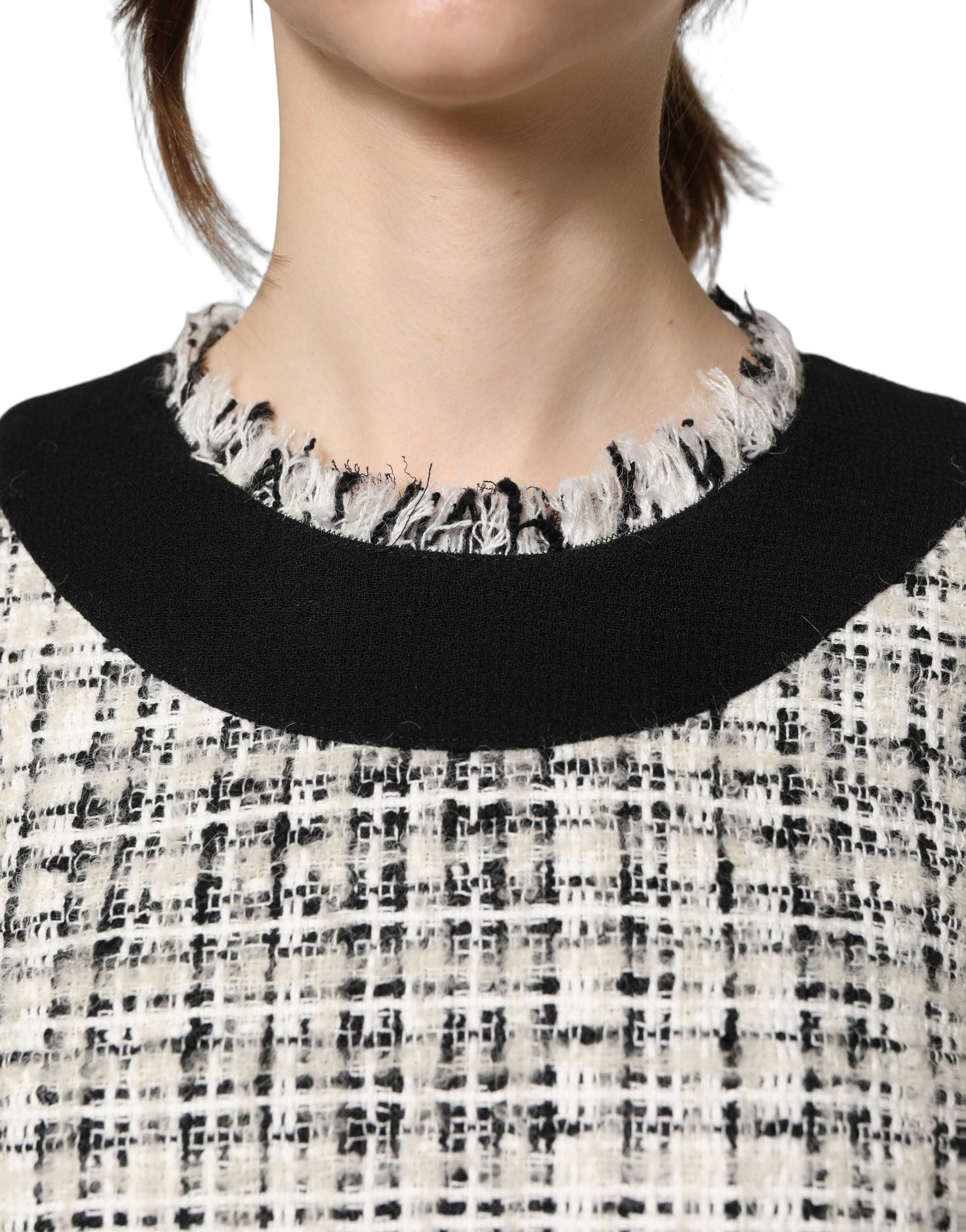 Dolce & Gabbana Black White Tweed Sheath A-line Midi Dress | Regal Royce