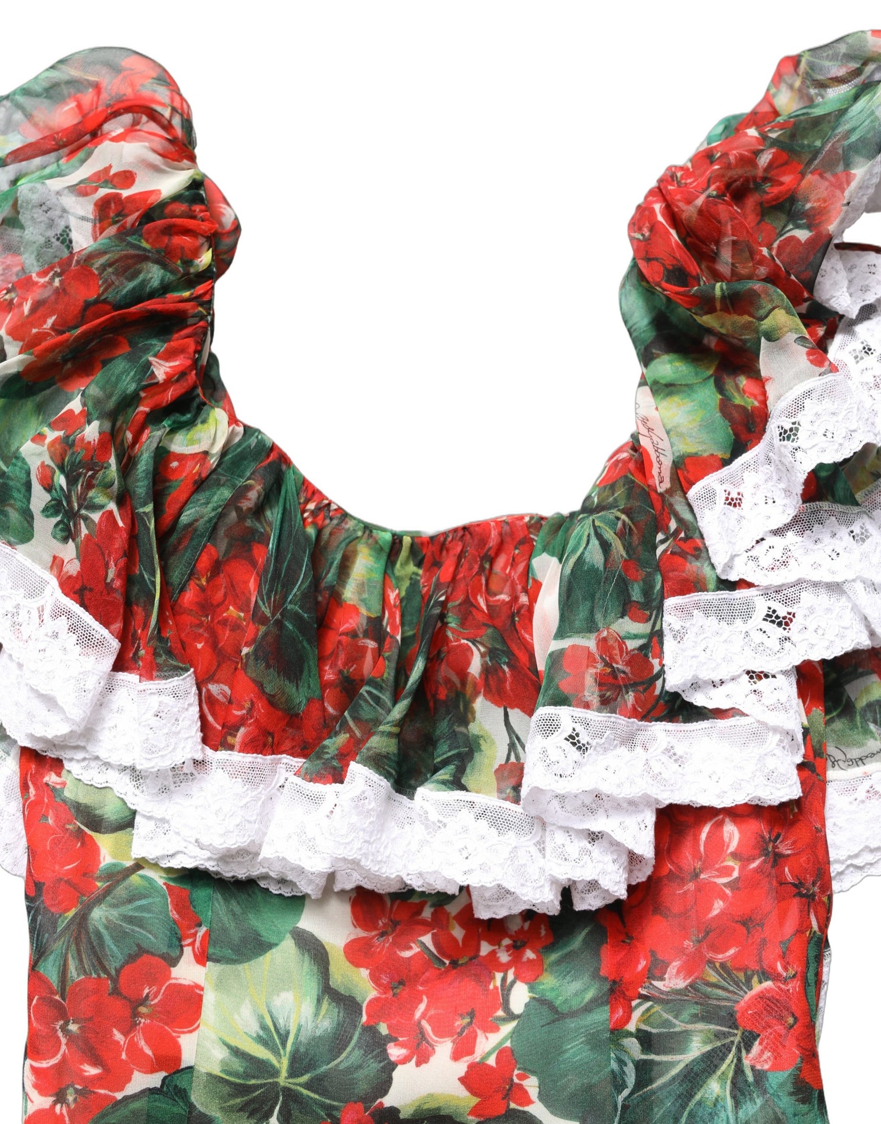 Dolce & Gabbana Multicolor Geranium Flower Lace Maxi Dress | Regal Royce