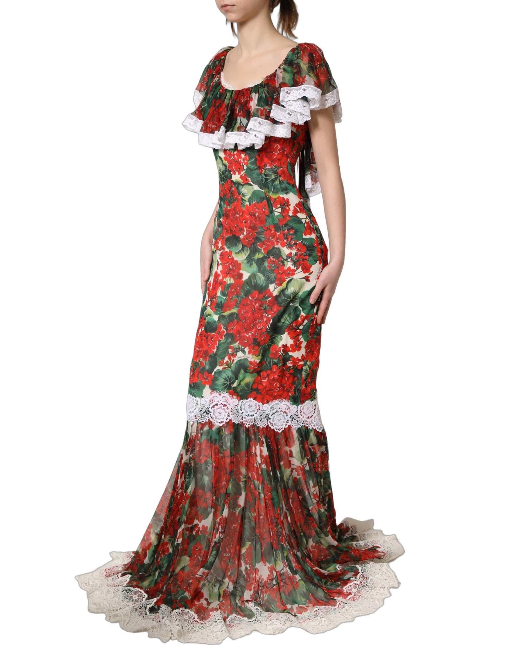 Dolce & Gabbana Multicolor Geranium Flower Lace Maxi Dress | Regal Royce
