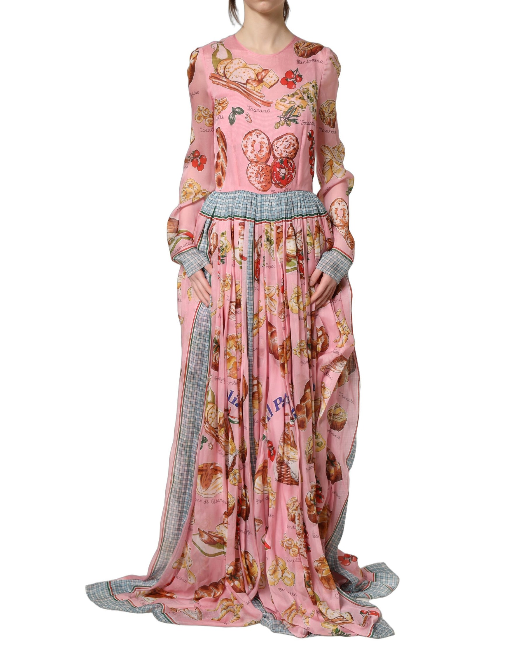 Dolce & Gabbana Light Pink Bread Print Pleated Maxi Dress | Regal Royce