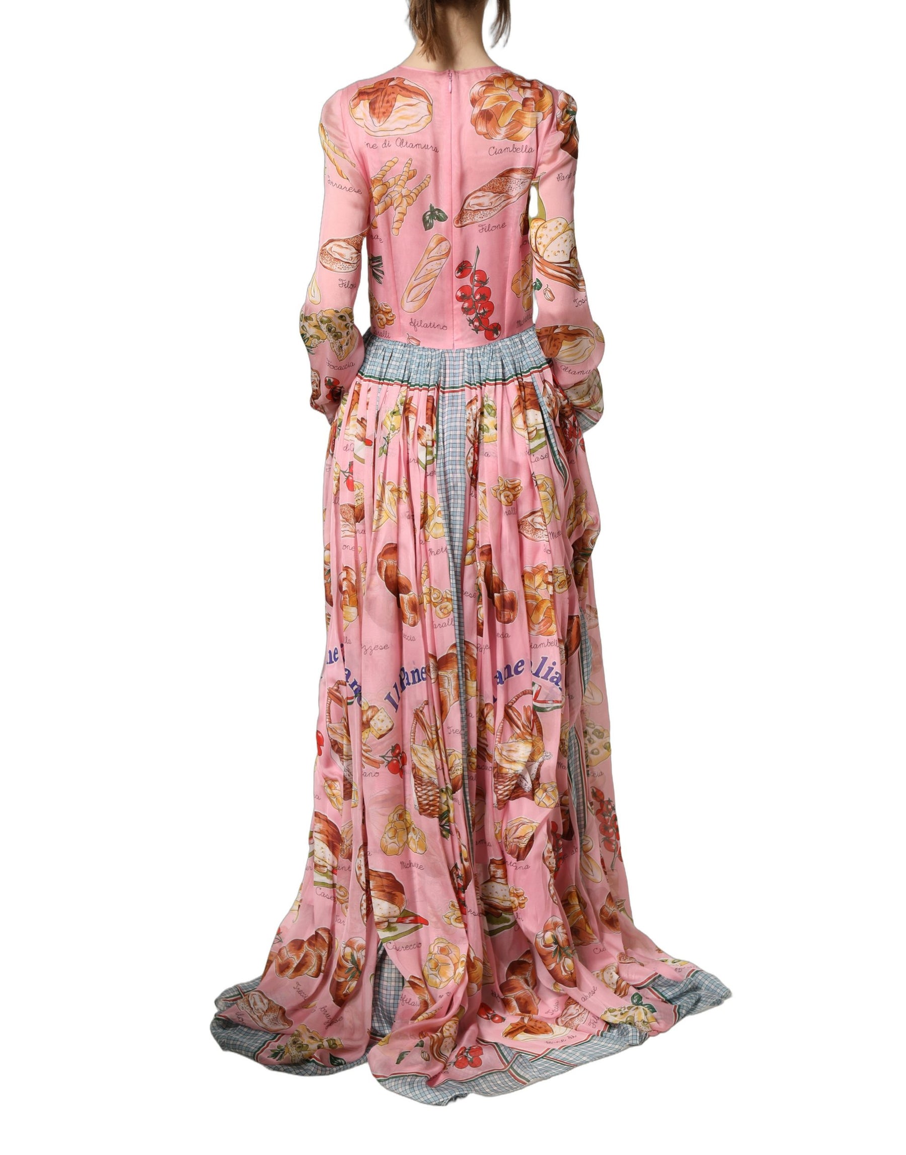 Dolce & Gabbana Light Pink Bread Print Pleated Maxi Dress | Regal Royce