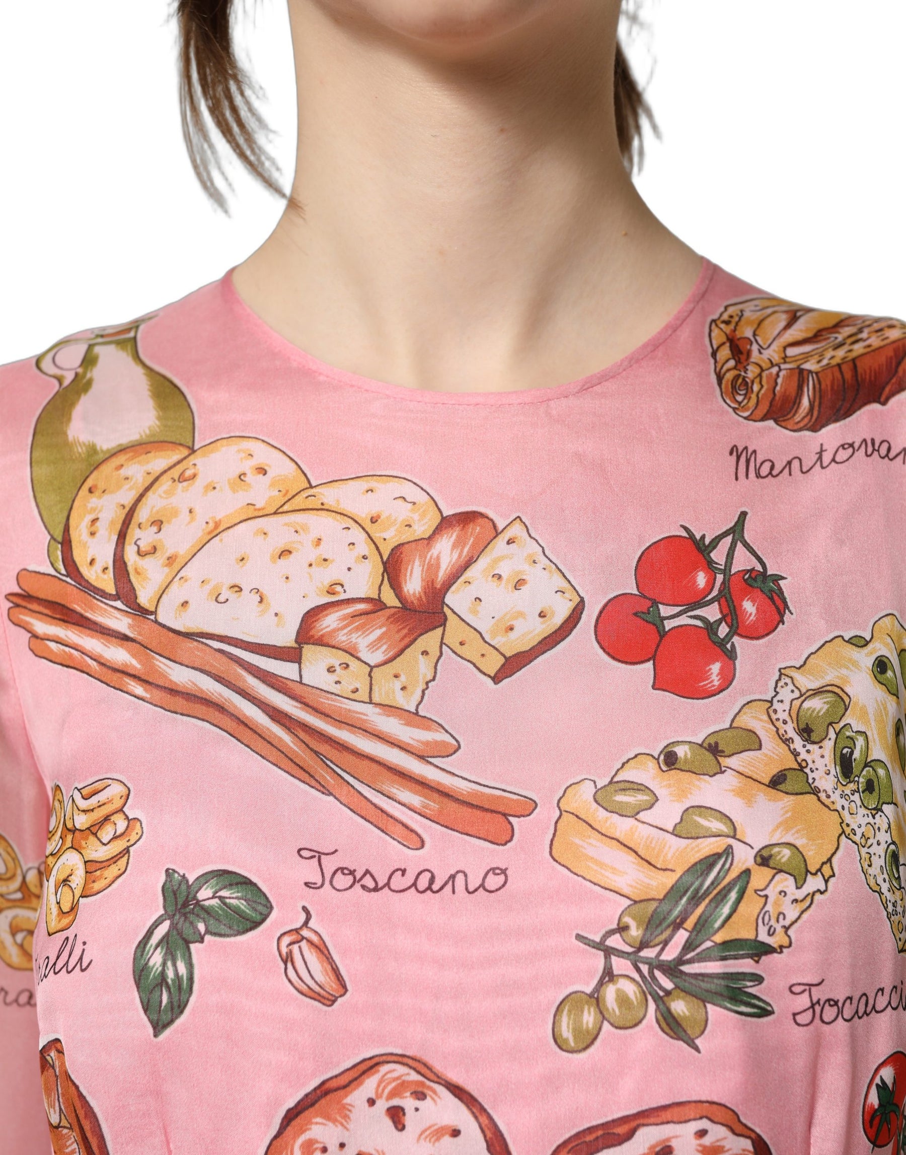 Dolce & Gabbana Light Pink Bread Print Pleated Maxi Dress | Regal Royce