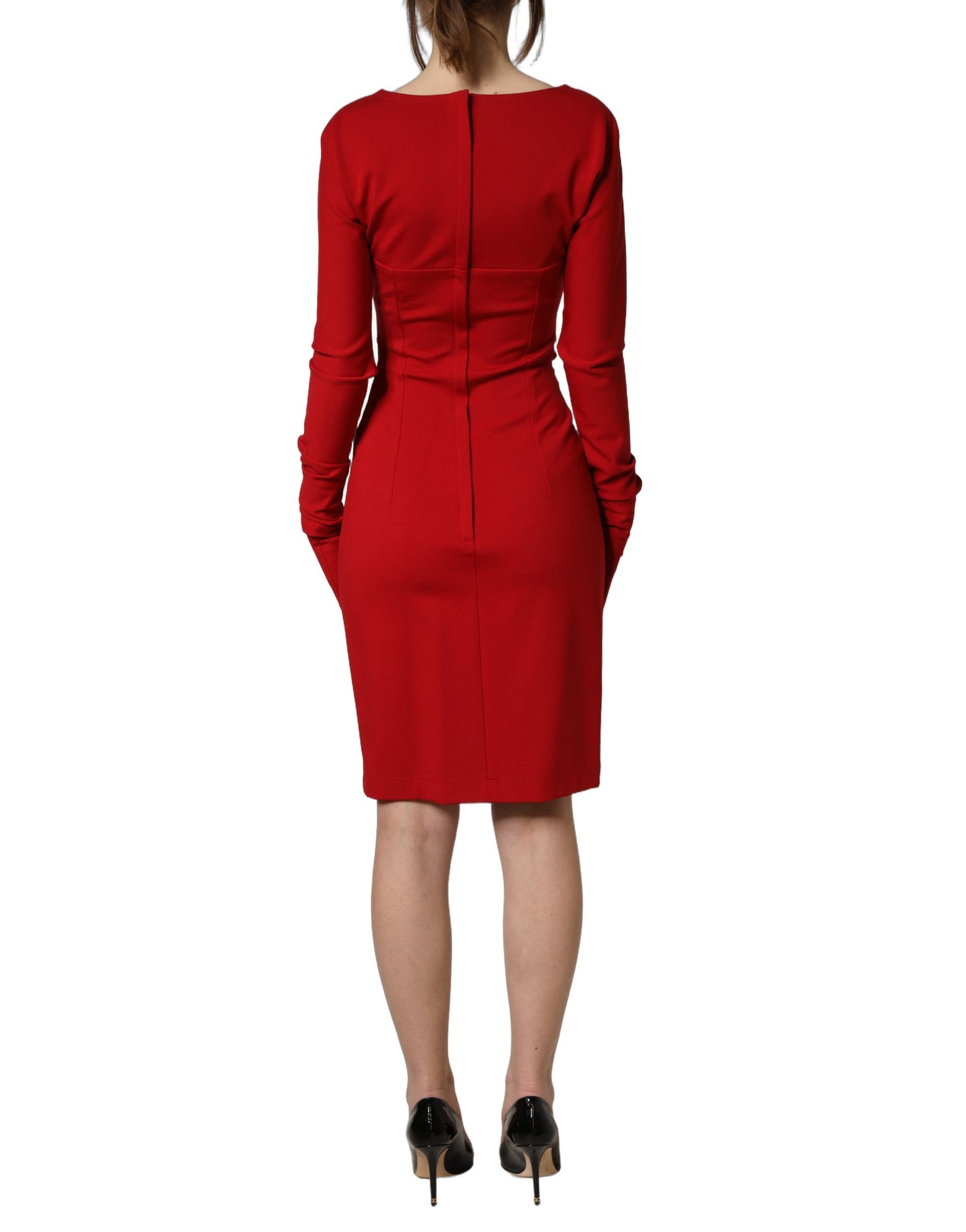 Dolce & Gabbana Red Cut Out Bodycon Long Sleeves Sheath Glove Dress | Regal Royce
