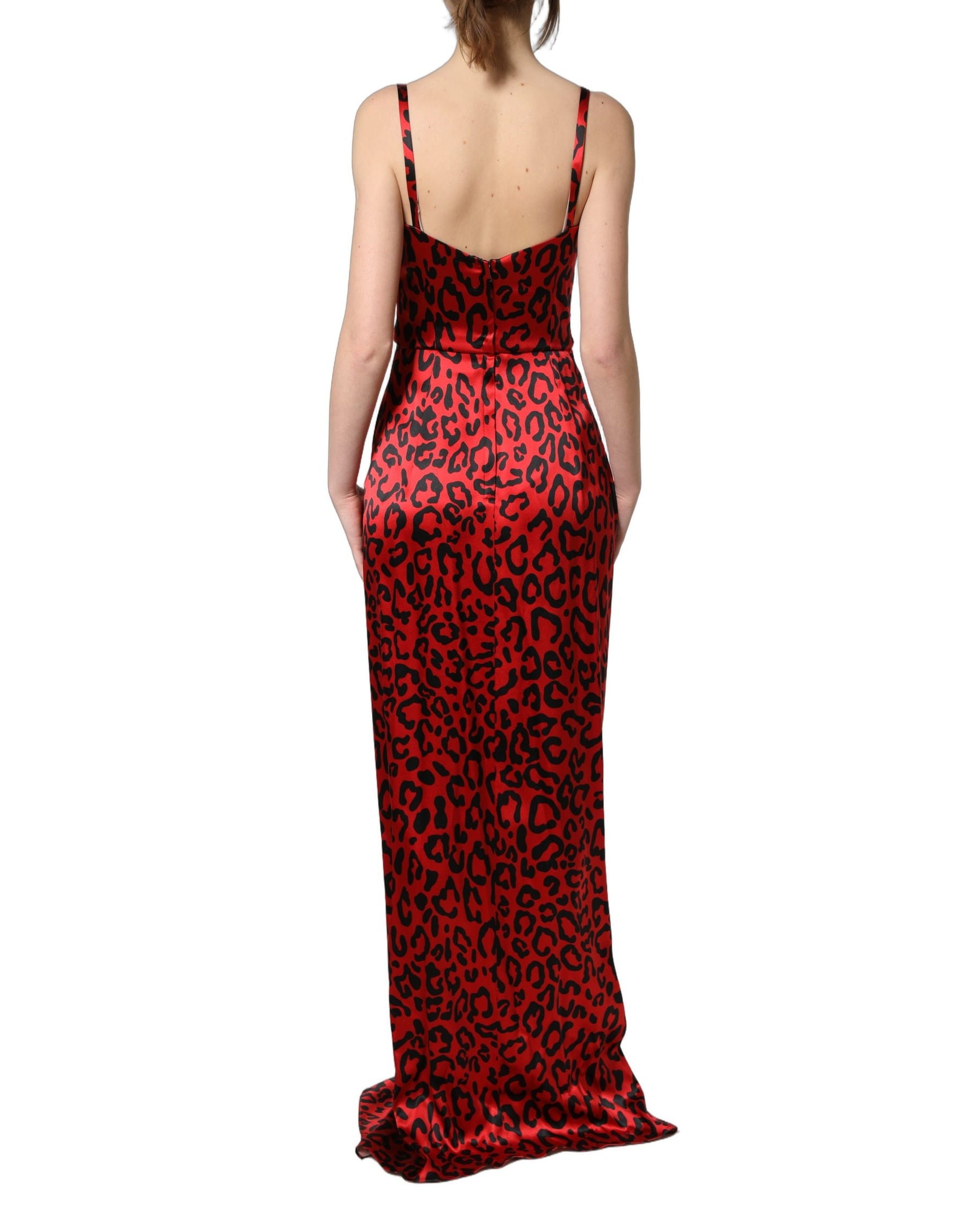 Dolce & Gabbana Red Leopard Draped Sleeveless Maxi Dress | Regal Royce